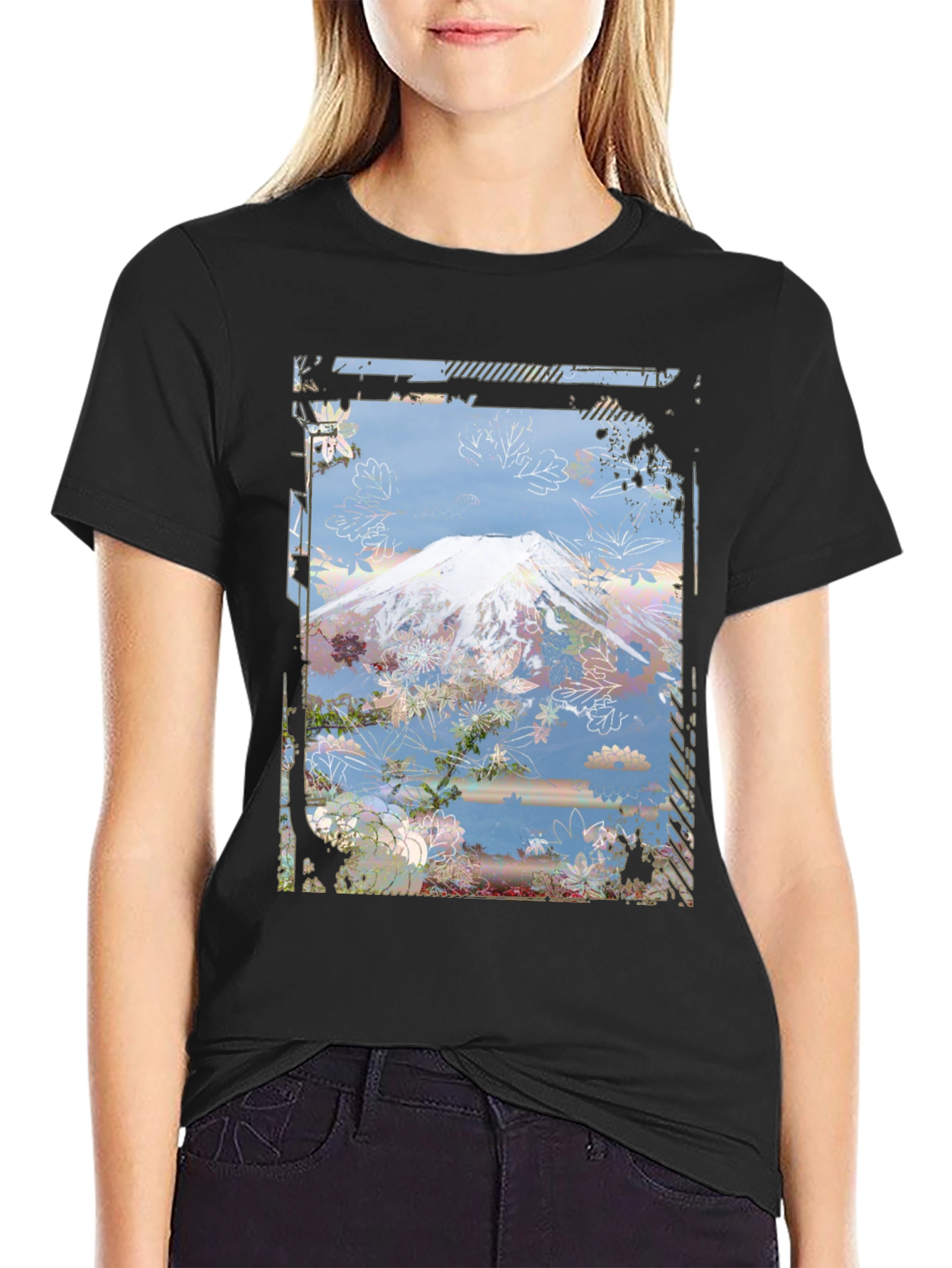 Mountain Floral Graphic Tee - Black