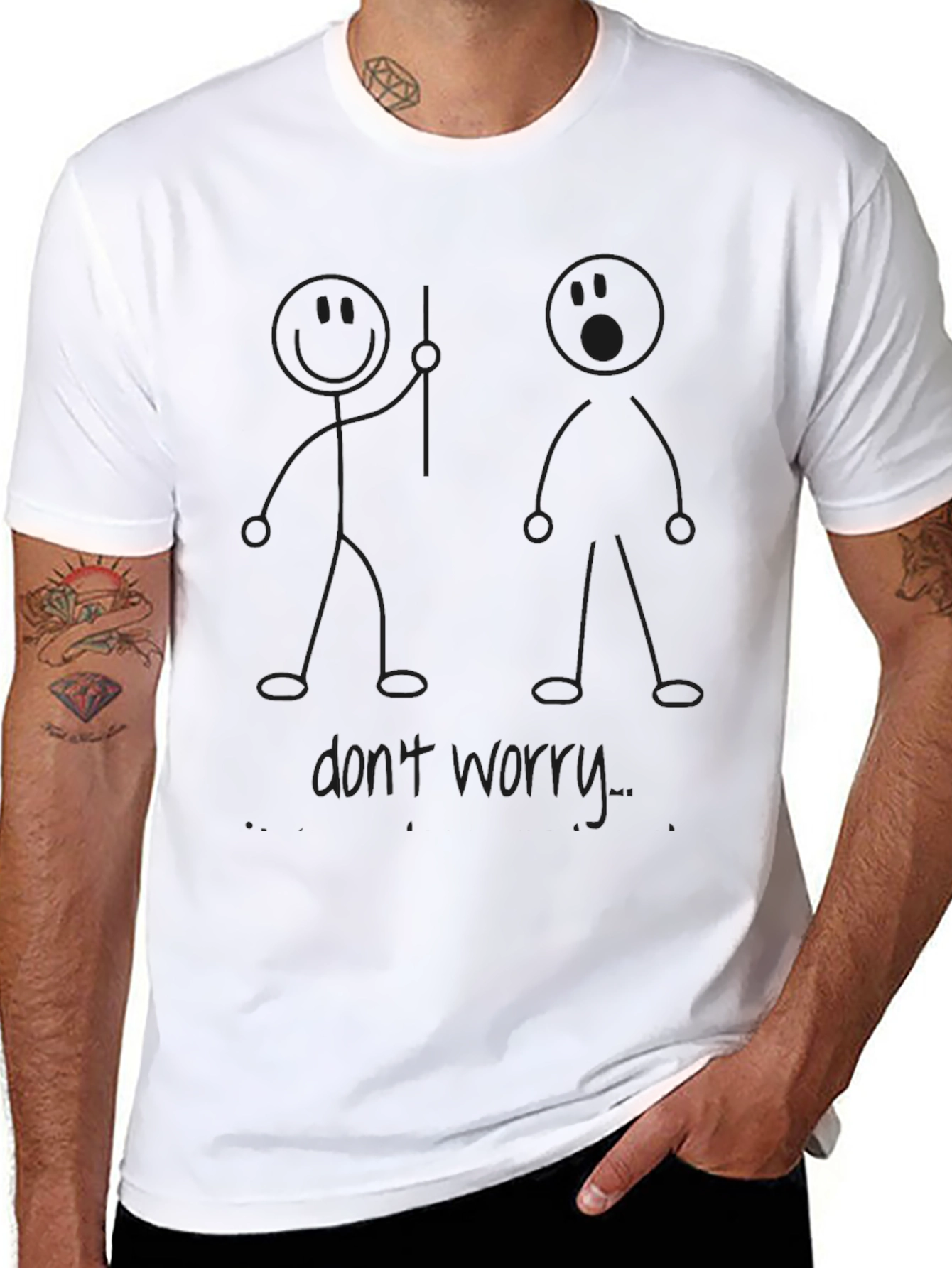 Funny Stick Figure Black T-Shirt - Dont Worry