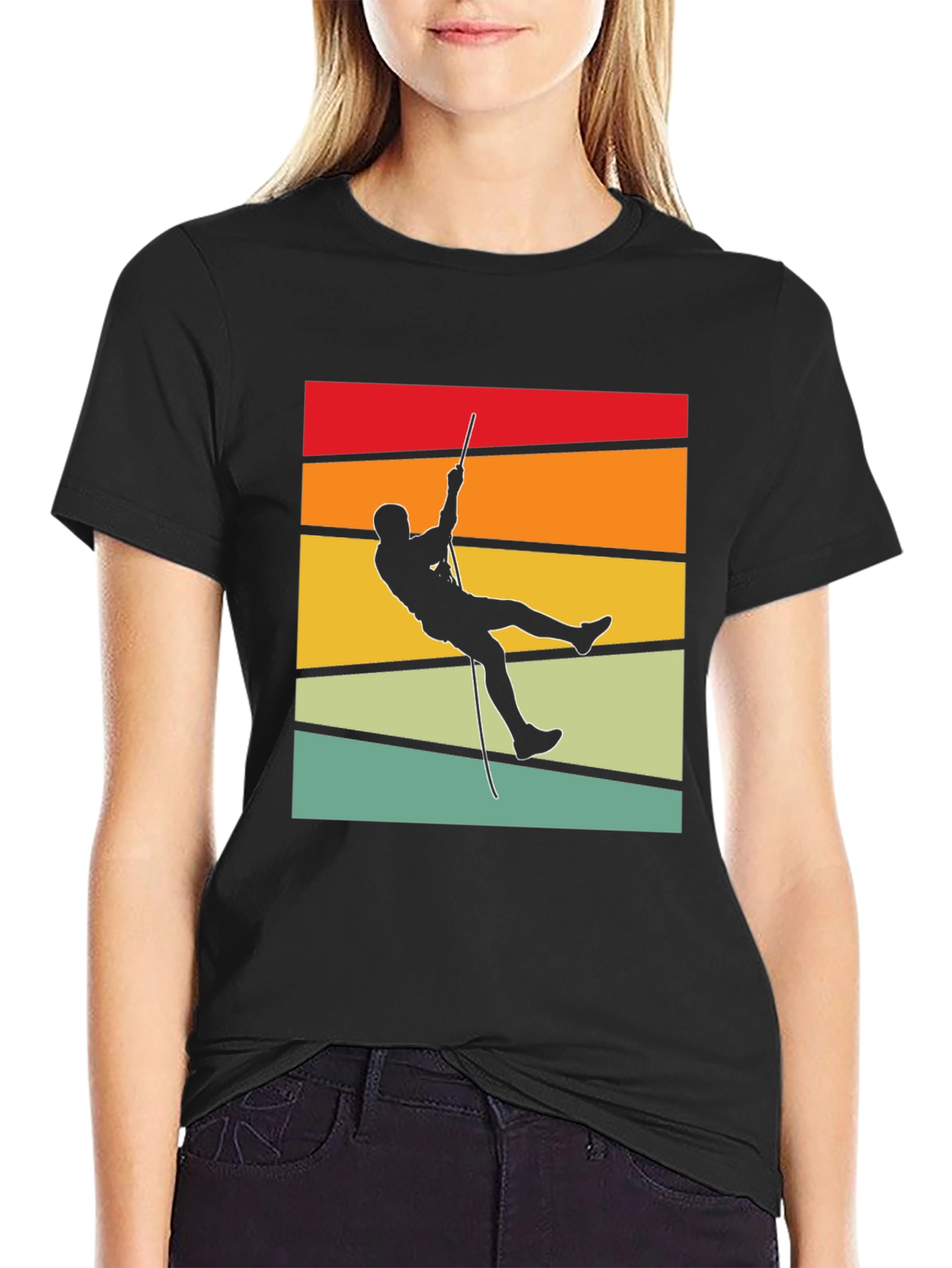 Retro Climber Graphic Tee - Black Cotton T-Shirt