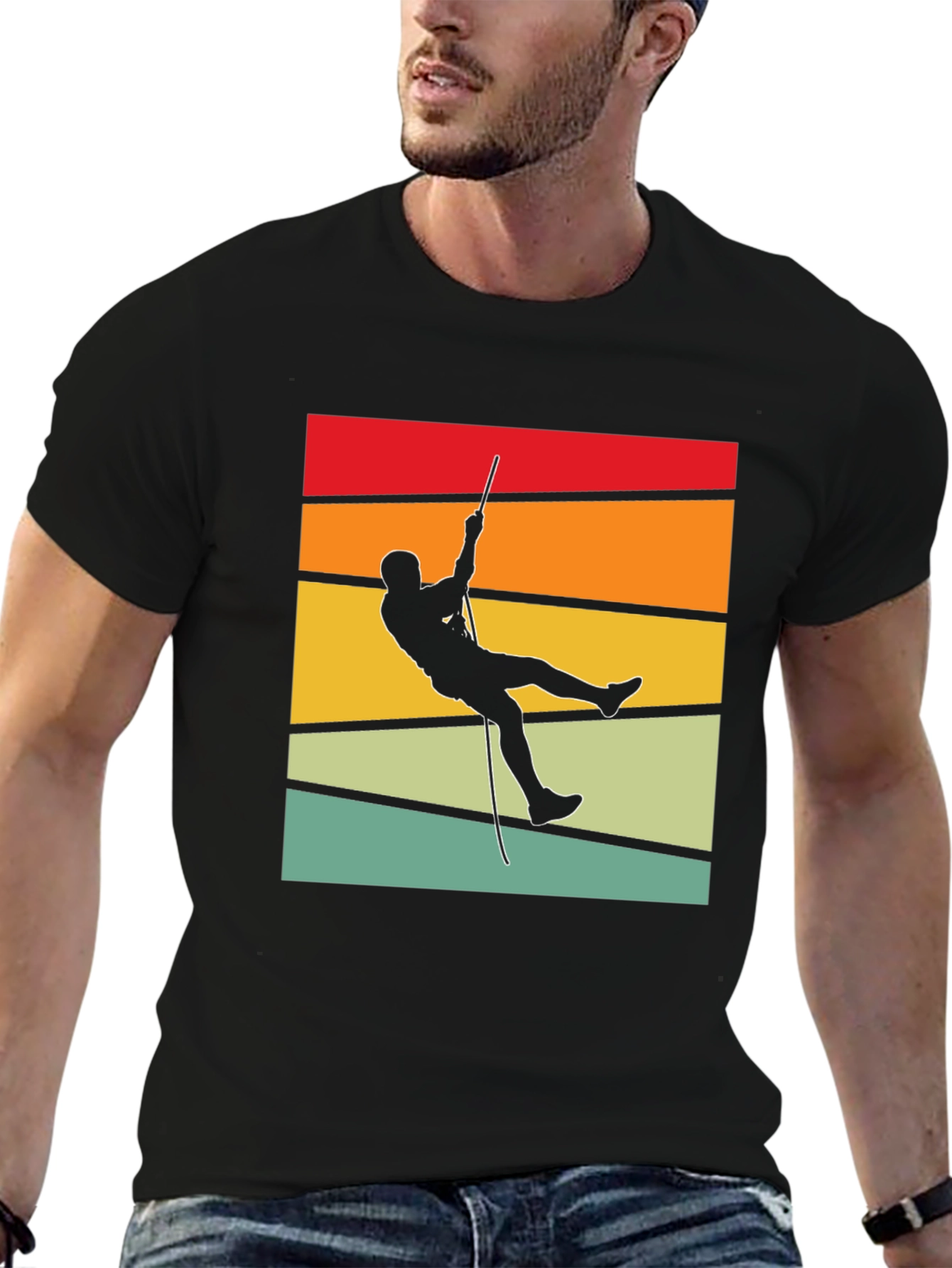 Retro Climber Graphic Tee - Black Cotton T-Shirt