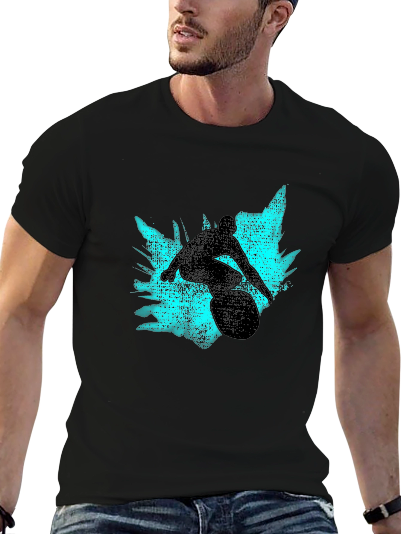 Surfer Silhouette Graphic Tee - Black
