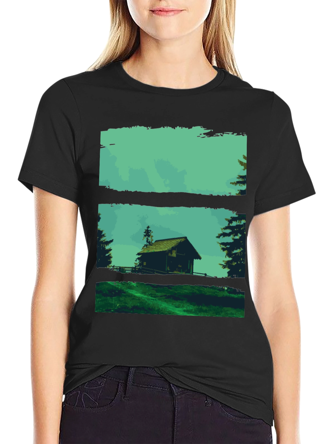 Nature Cabin Graphic Tee - Mens Black T-Shirt