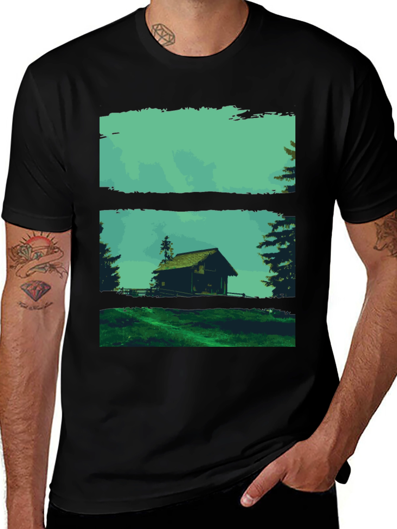 Nature Cabin Graphic Tee - Mens Black T-Shirt