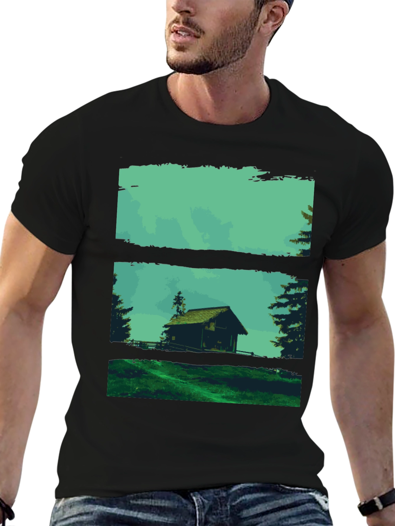 Nature Cabin Graphic Tee - Mens Black T-Shirt