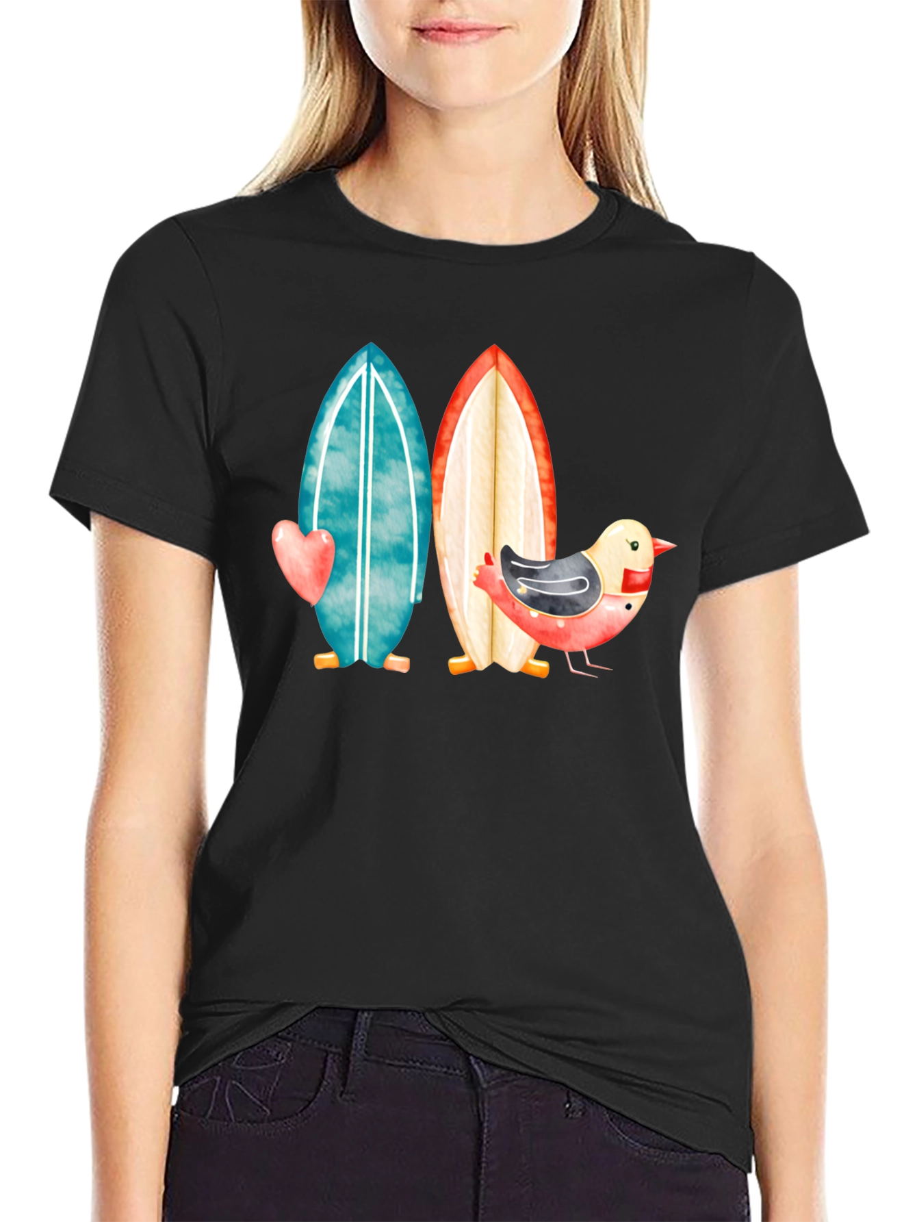 Surfboards & Bird T-Shirt - Coastal Style