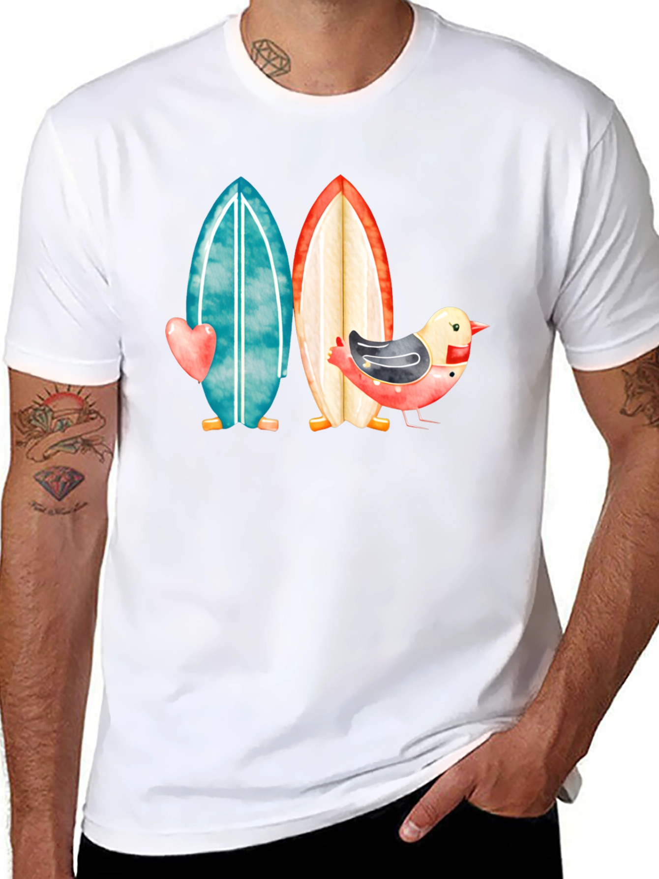 Surfboards & Bird T-Shirt - Coastal Style