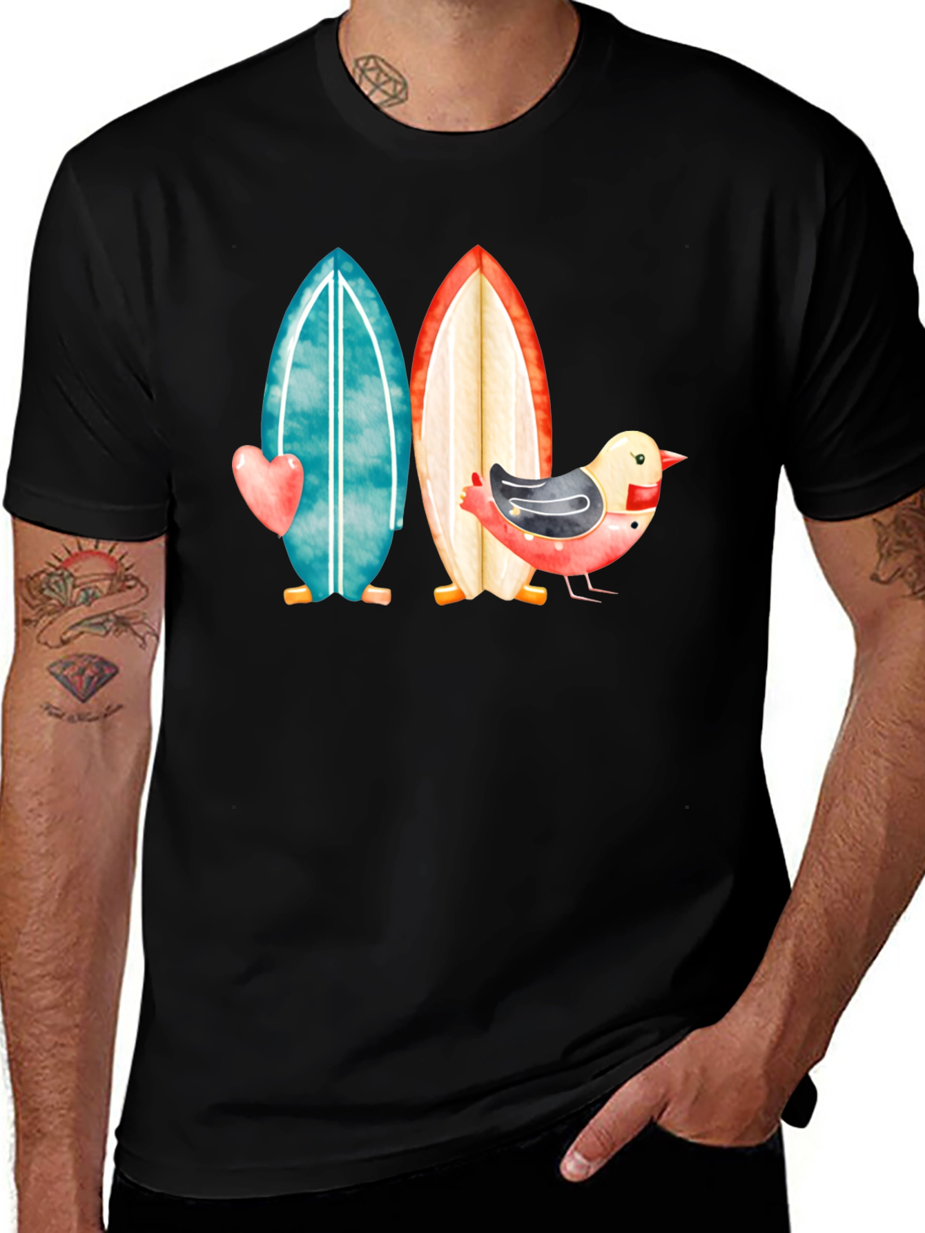 Surfboards & Bird T-Shirt - Coastal Style