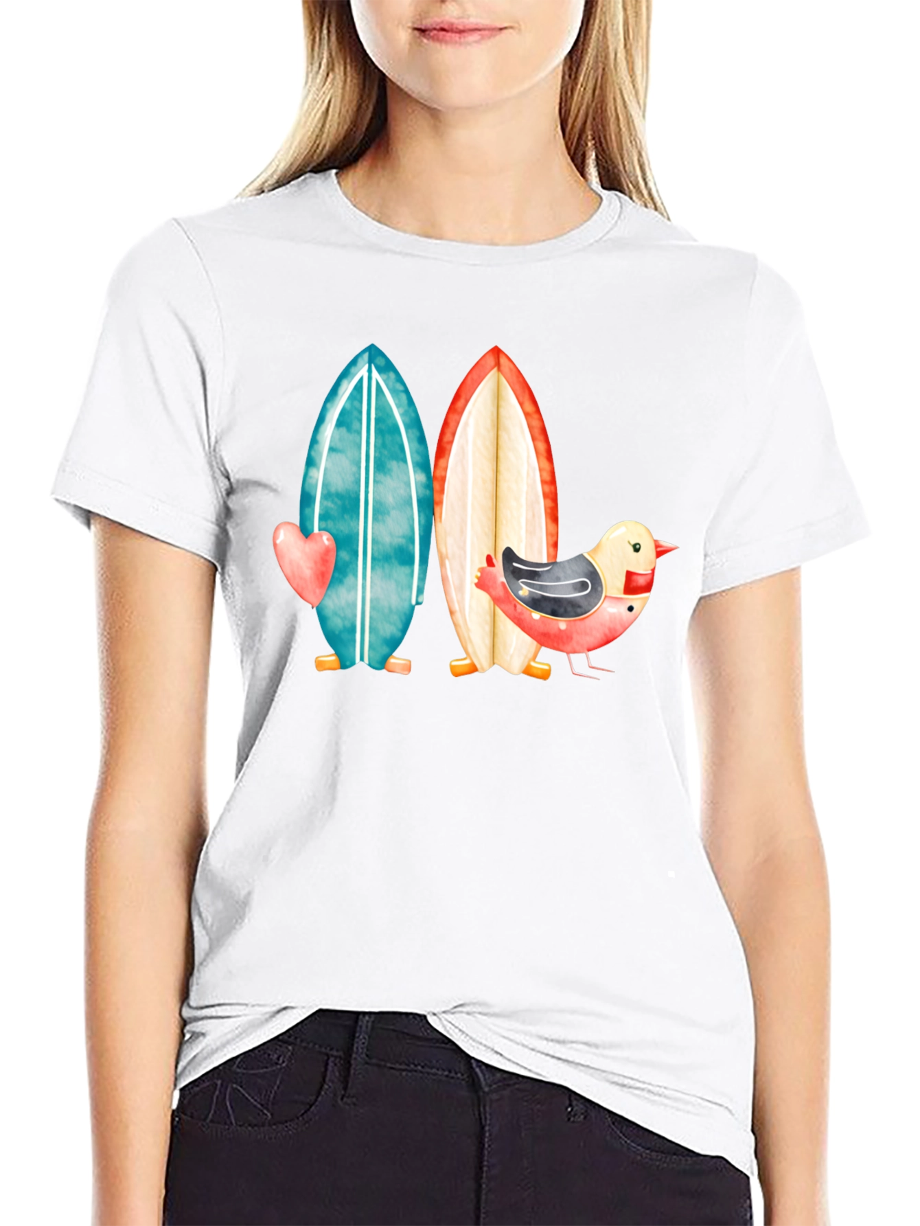Surfboards & Bird T-Shirt - Coastal Style