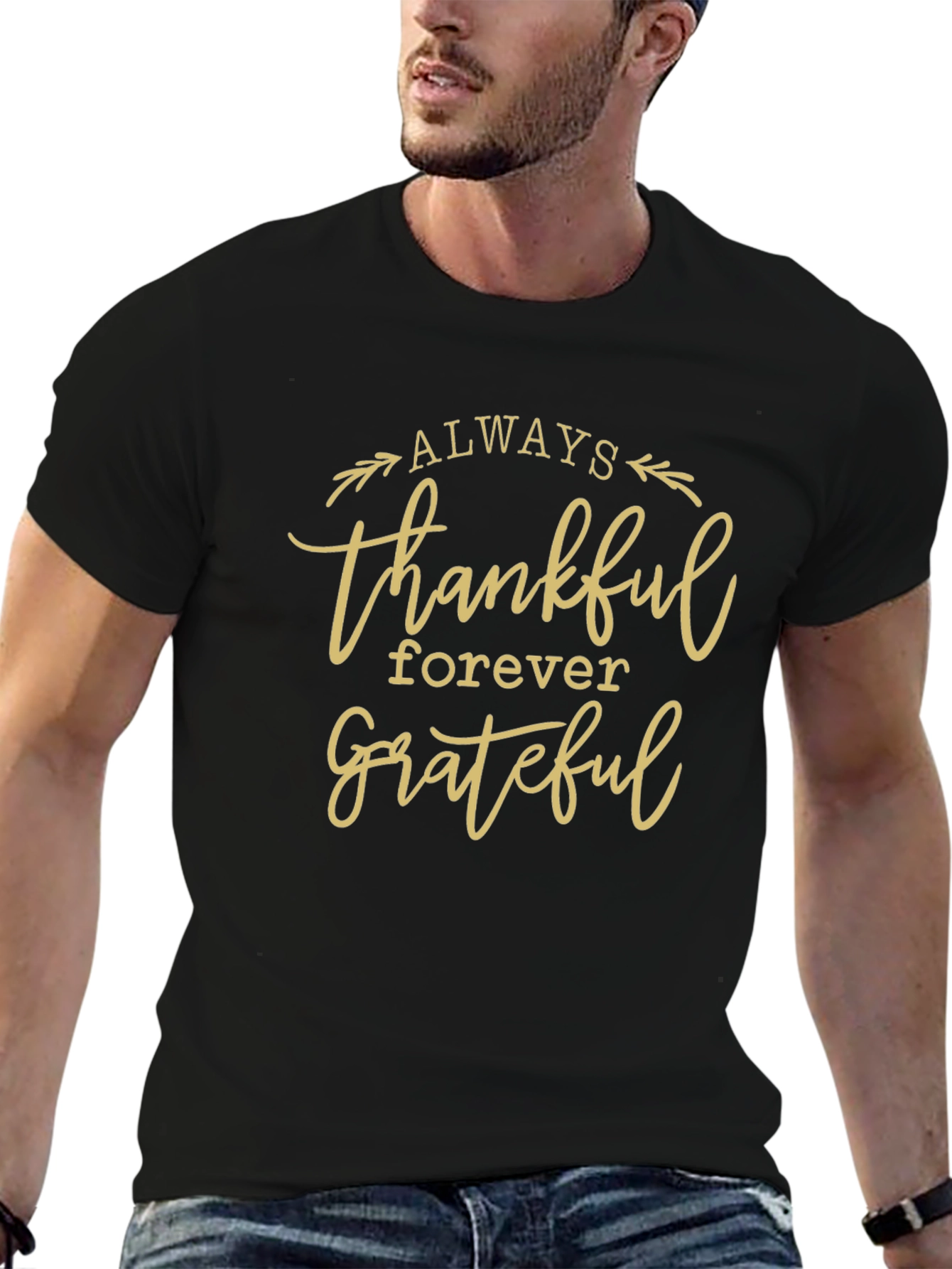 Always Thankful Grateful Black Tee