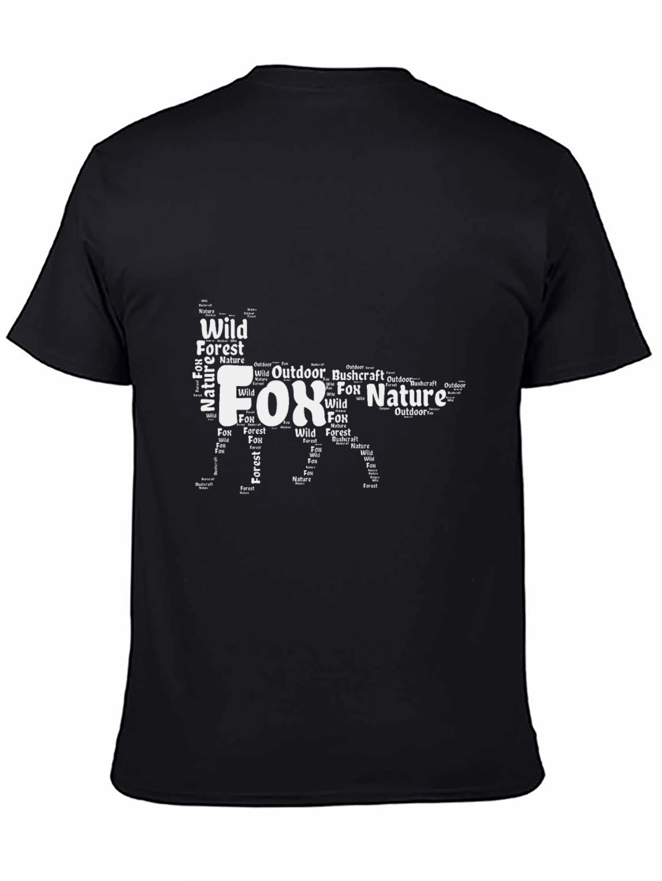 Fox Nature Word Art Graphic Black T-Shirt