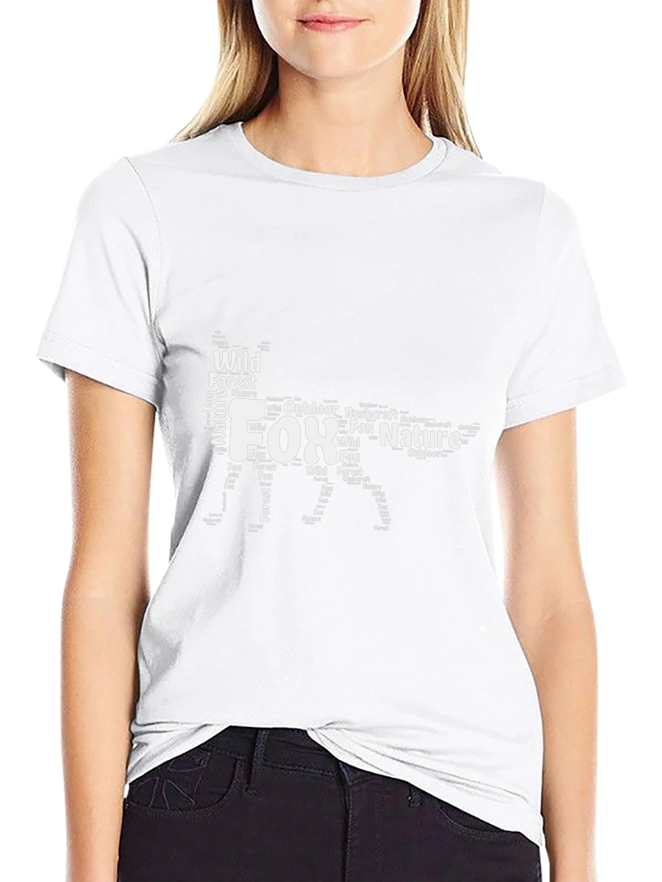 Fox Nature Word Art Graphic Black T-Shirt