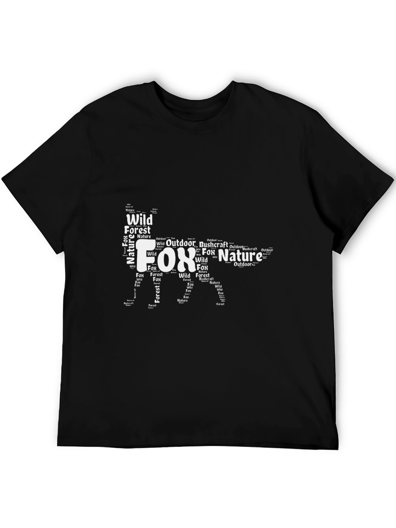 Fox Nature Word Art Graphic Black T-Shirt