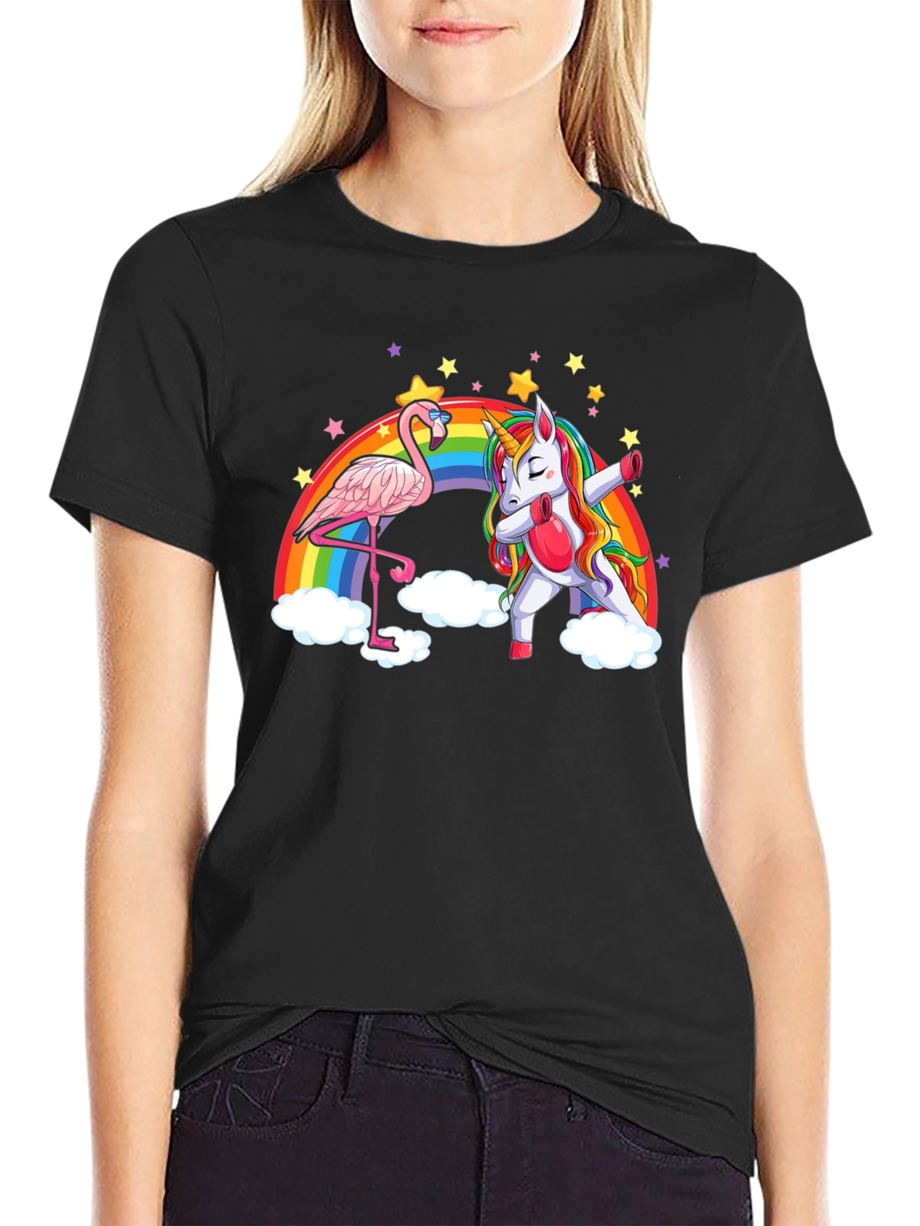 Flamingo and Unicorn Rainbow T-Shirt