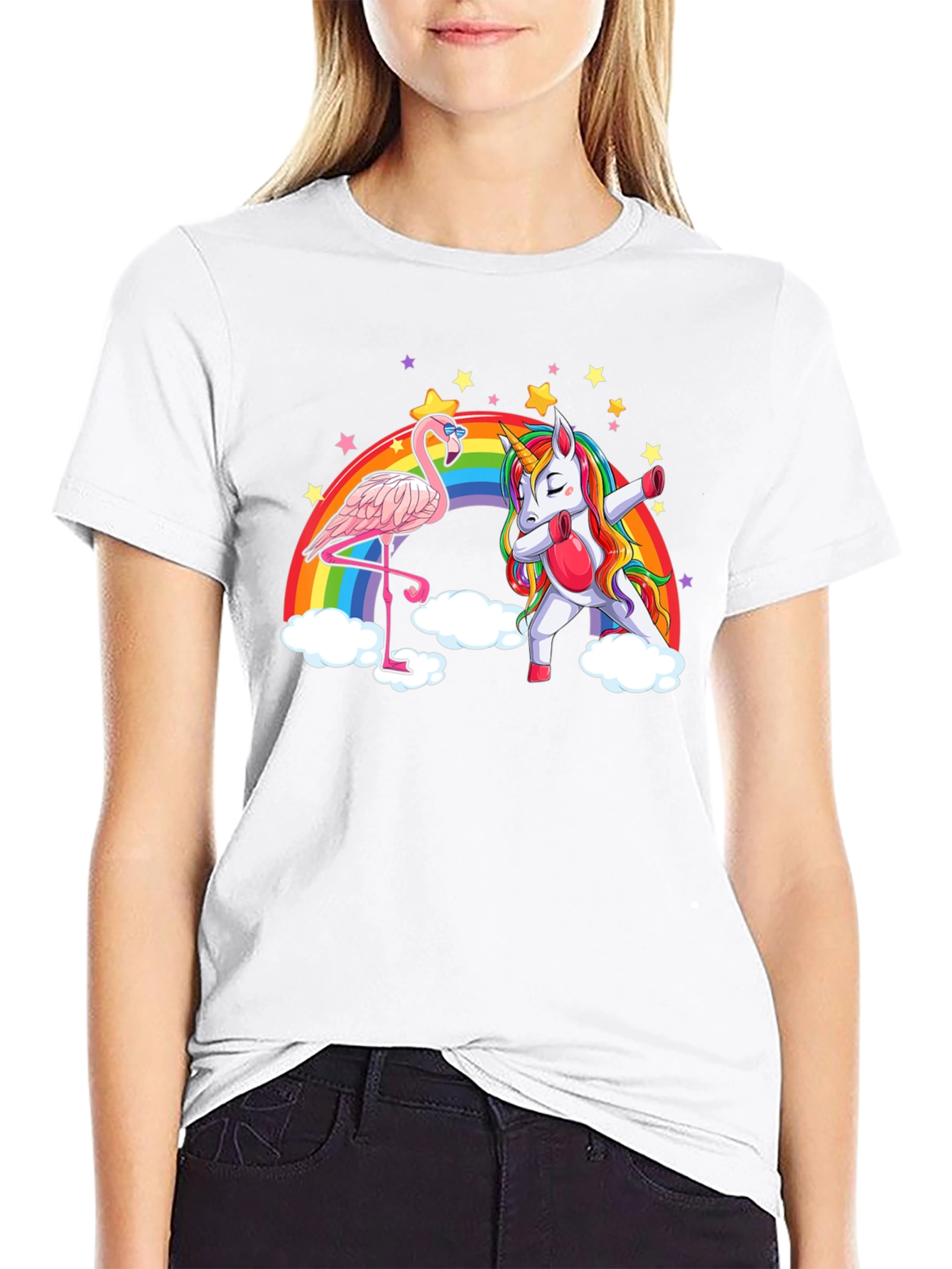 Flamingo and Unicorn Rainbow T-Shirt