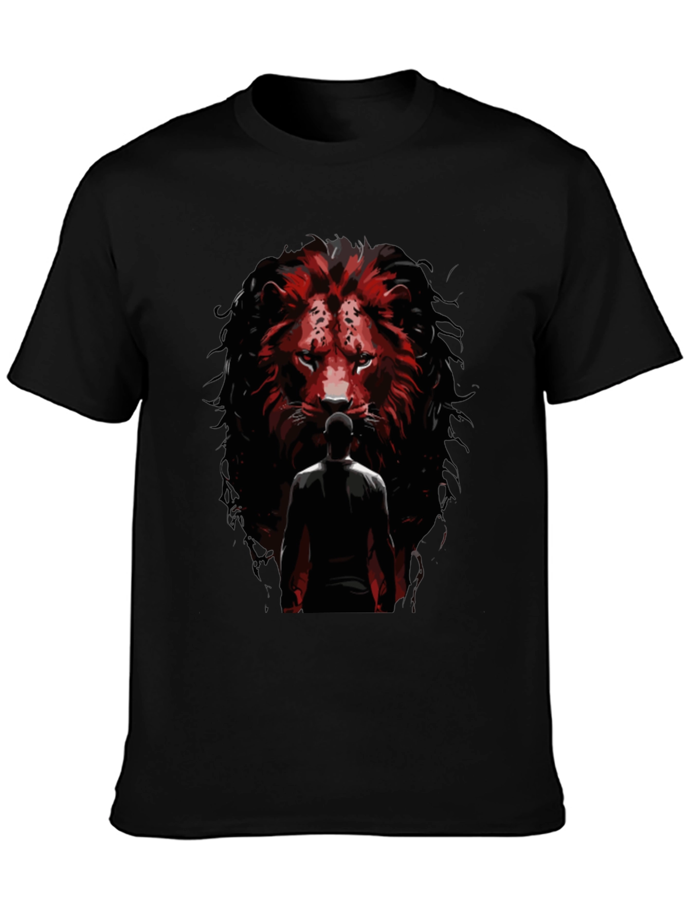 Lion Facing Man Graphic Tee - Black