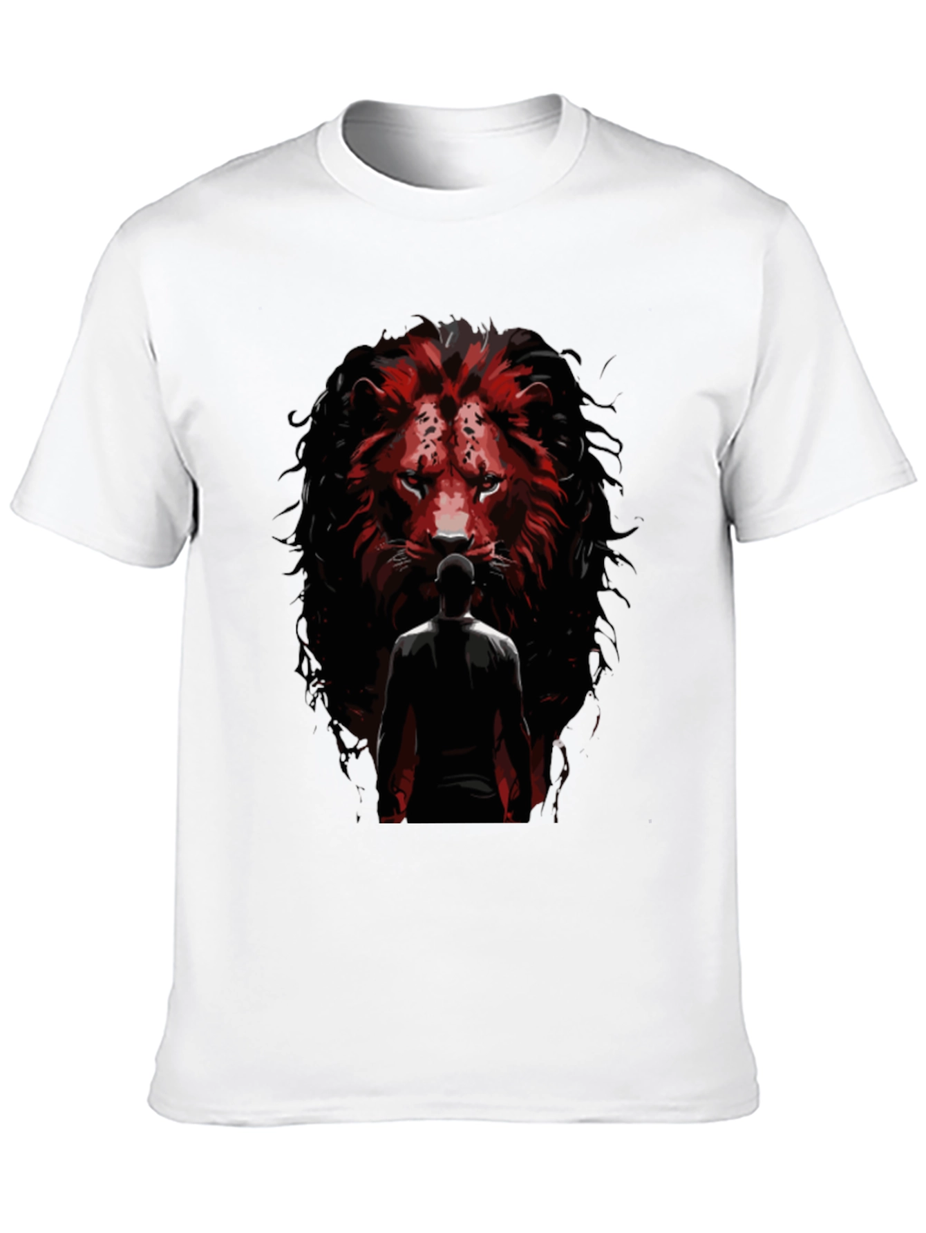 Lion Facing Man Graphic Tee - Black