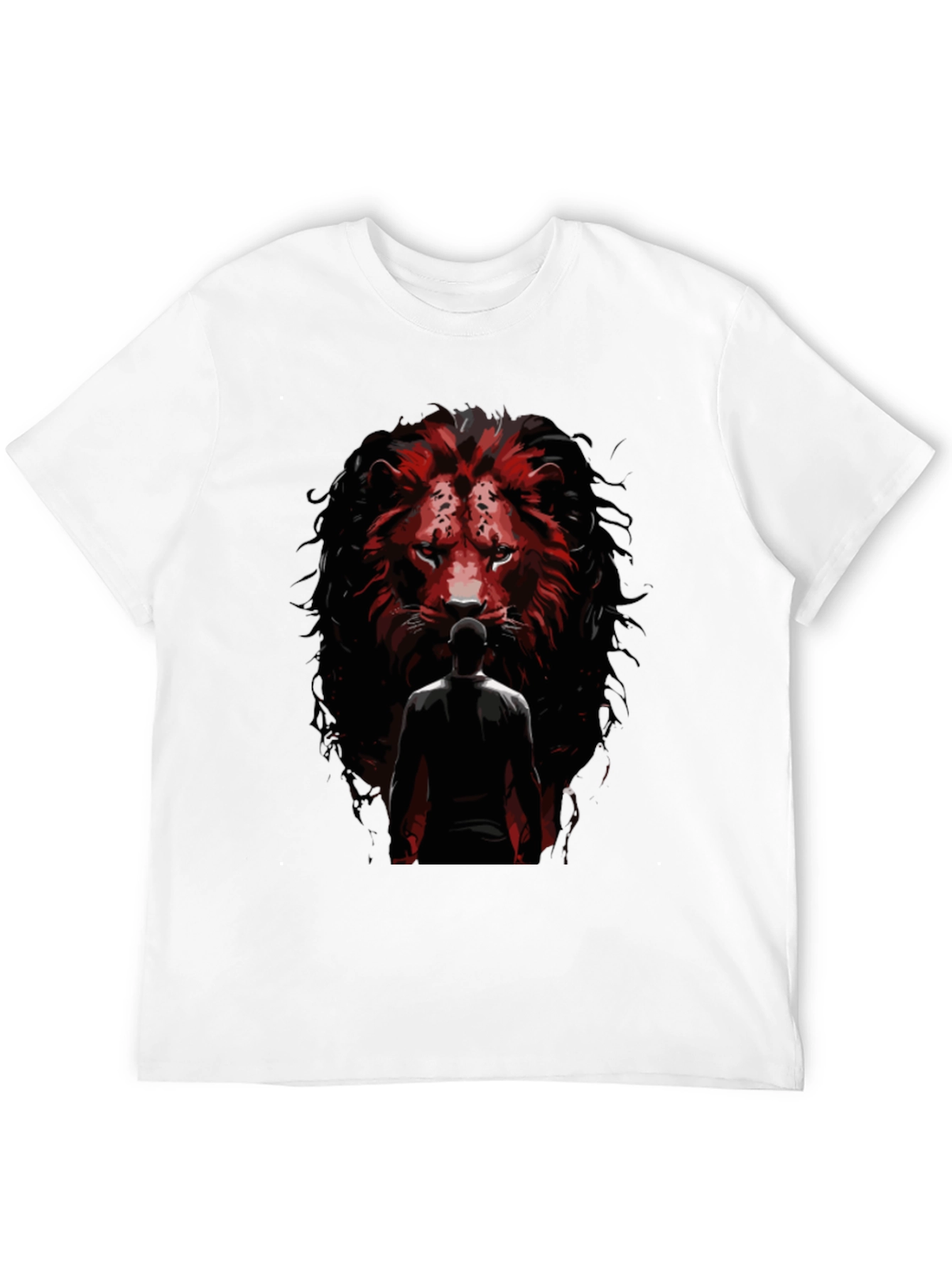 Lion Facing Man Graphic Tee - Black