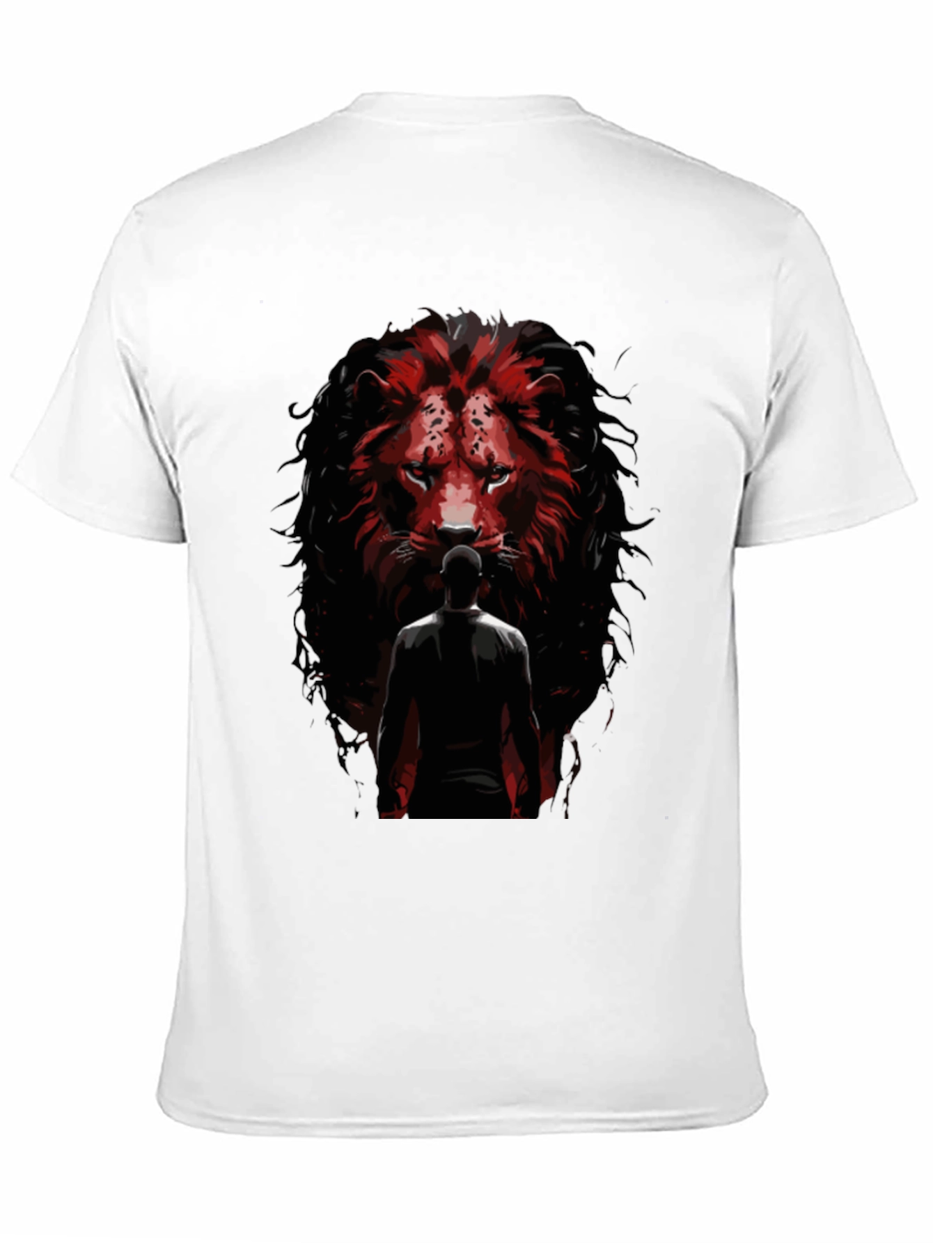 Lion Facing Man Graphic Tee - Black