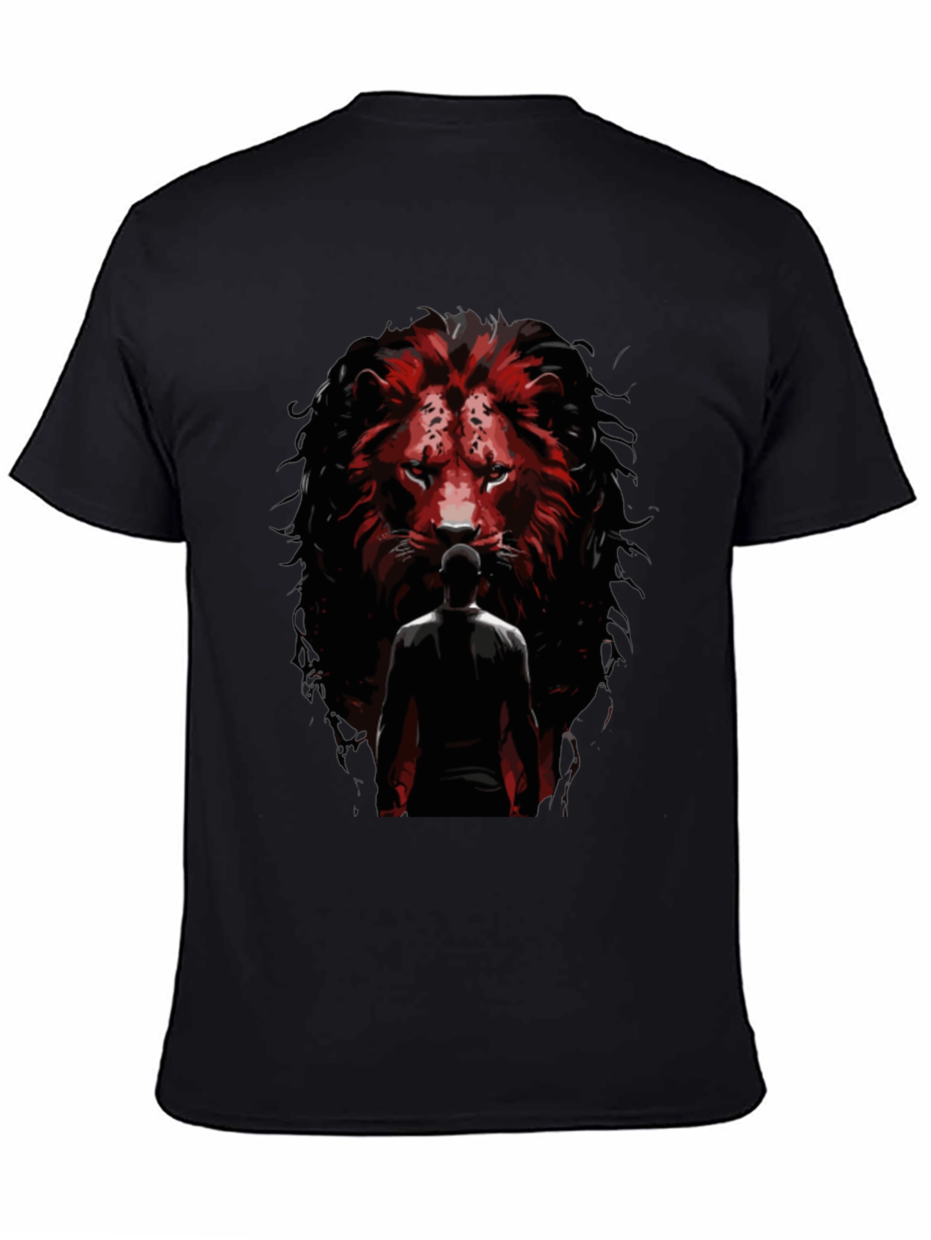 Lion Facing Man Graphic Tee - Black