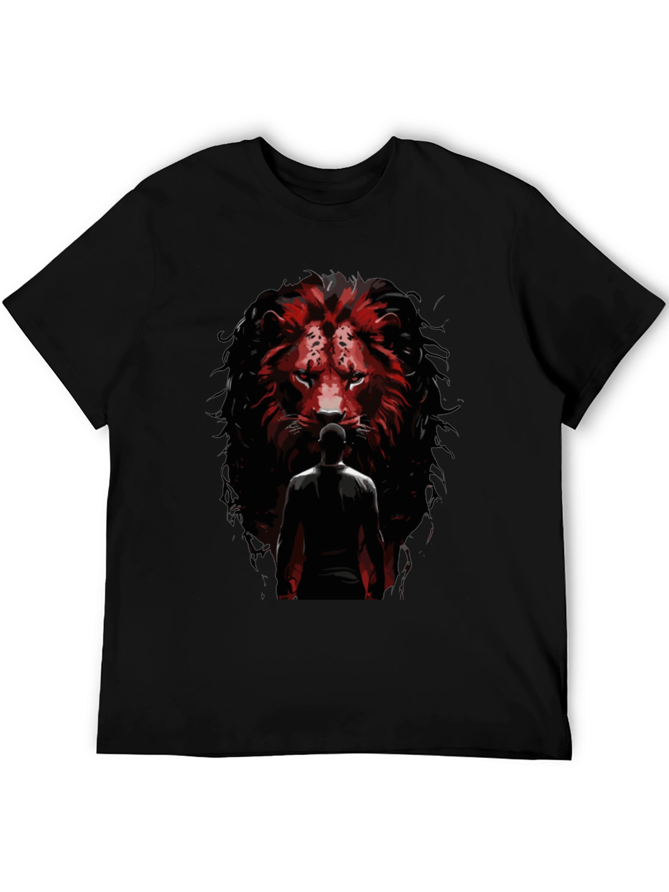 Lion Facing Man Graphic Tee - Black