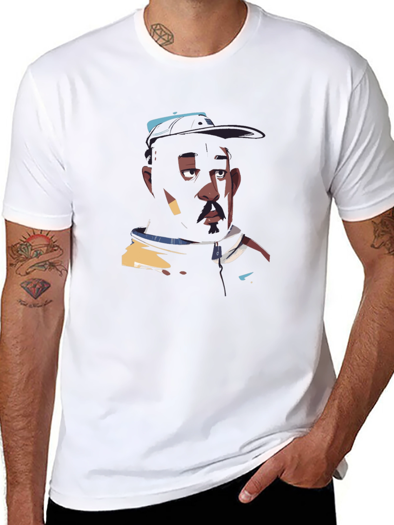 Black T-Shirt with Cool Portrait Design