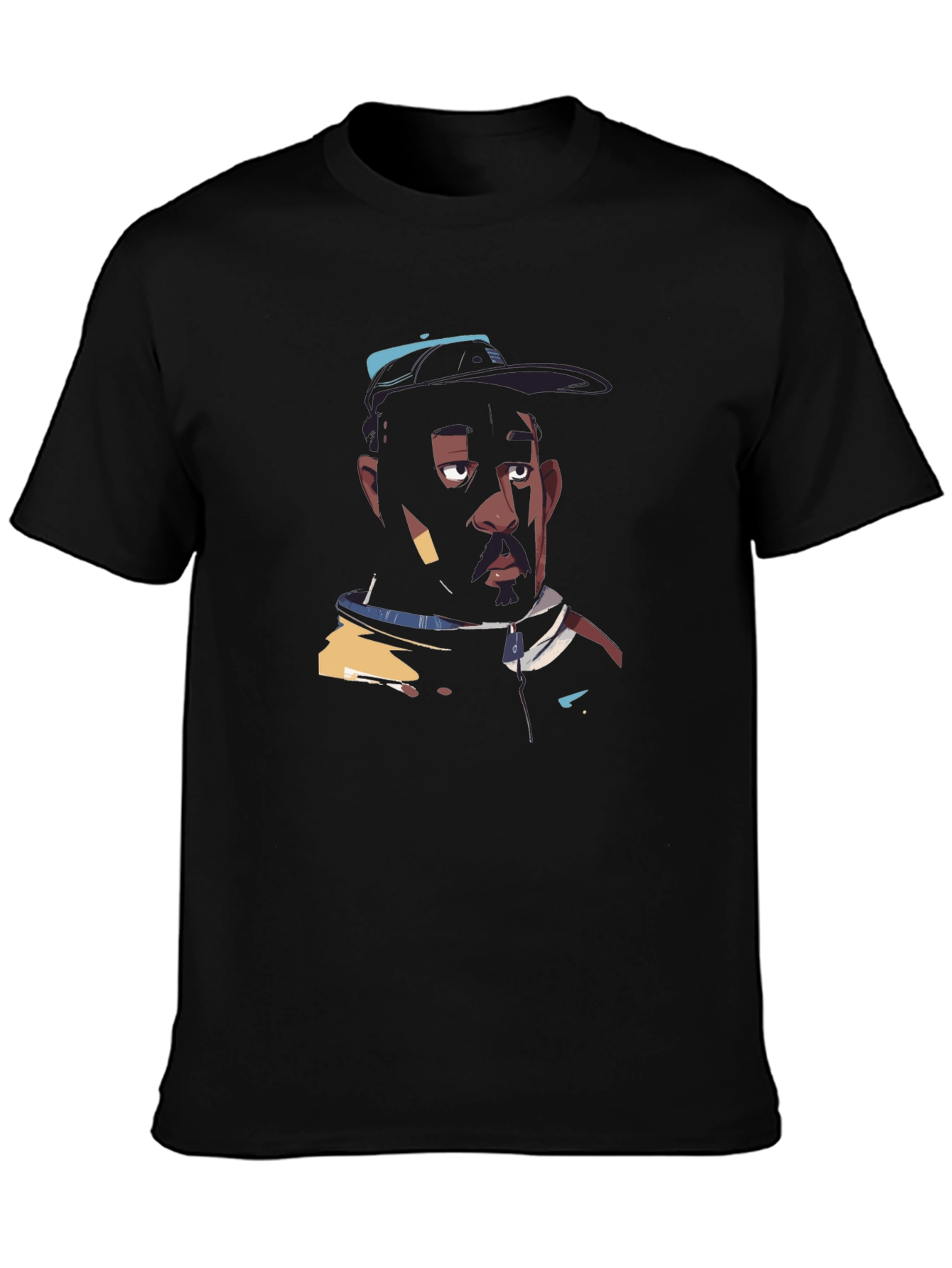 Black T-Shirt with Cool Portrait Design
