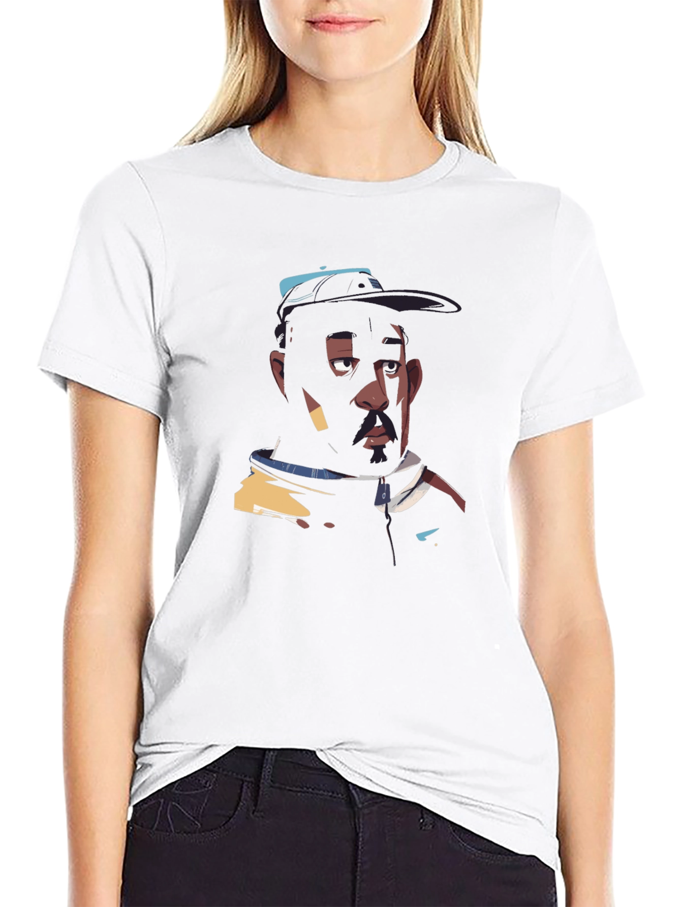 Black T-Shirt with Cool Portrait Design