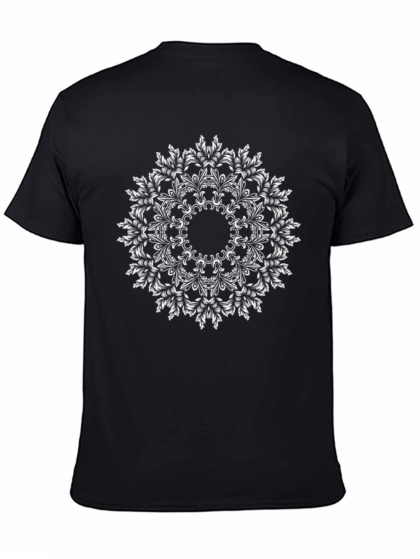 Black T-Shirt with White Mandala Design