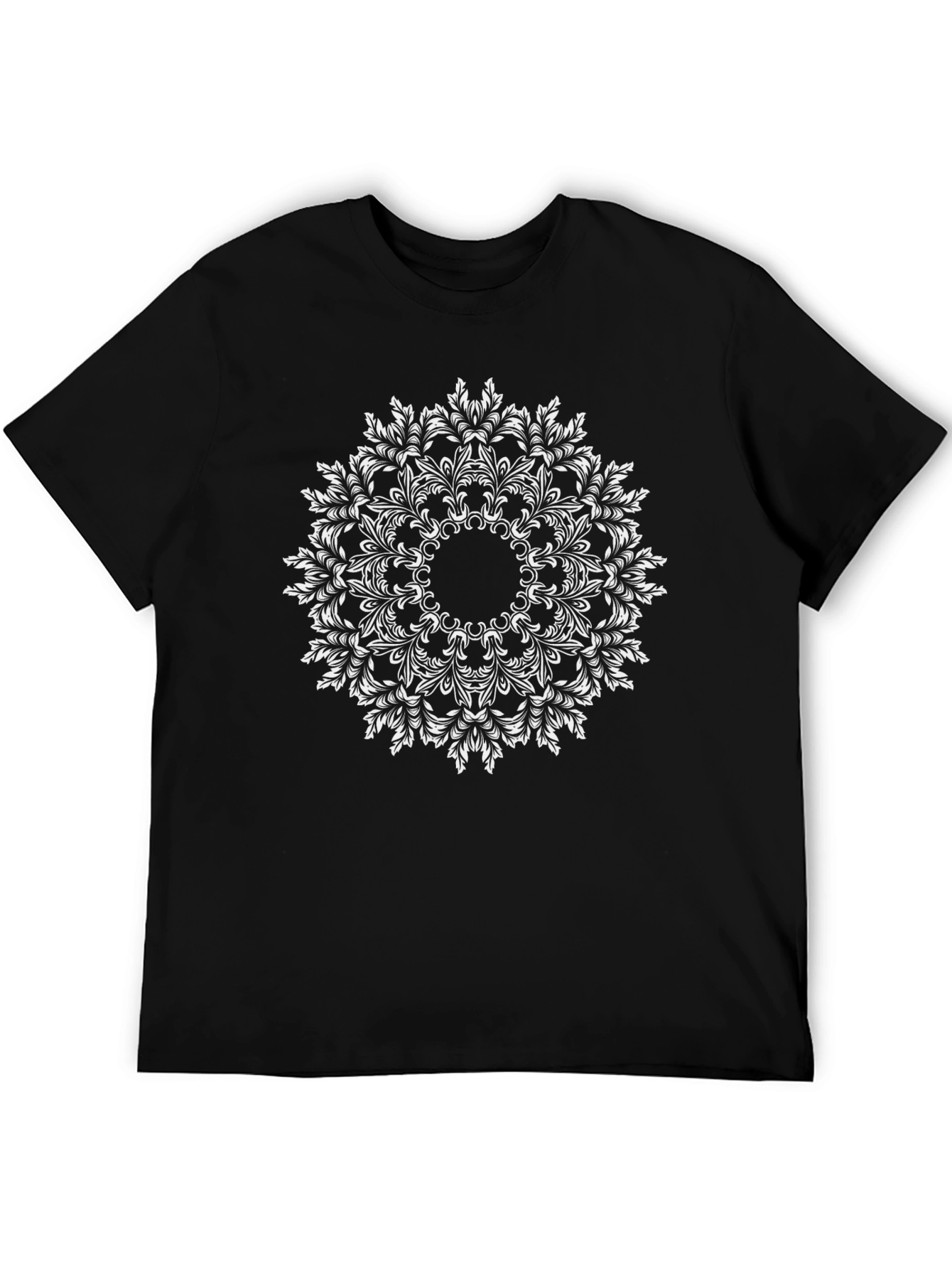 Black T-Shirt with White Mandala Design