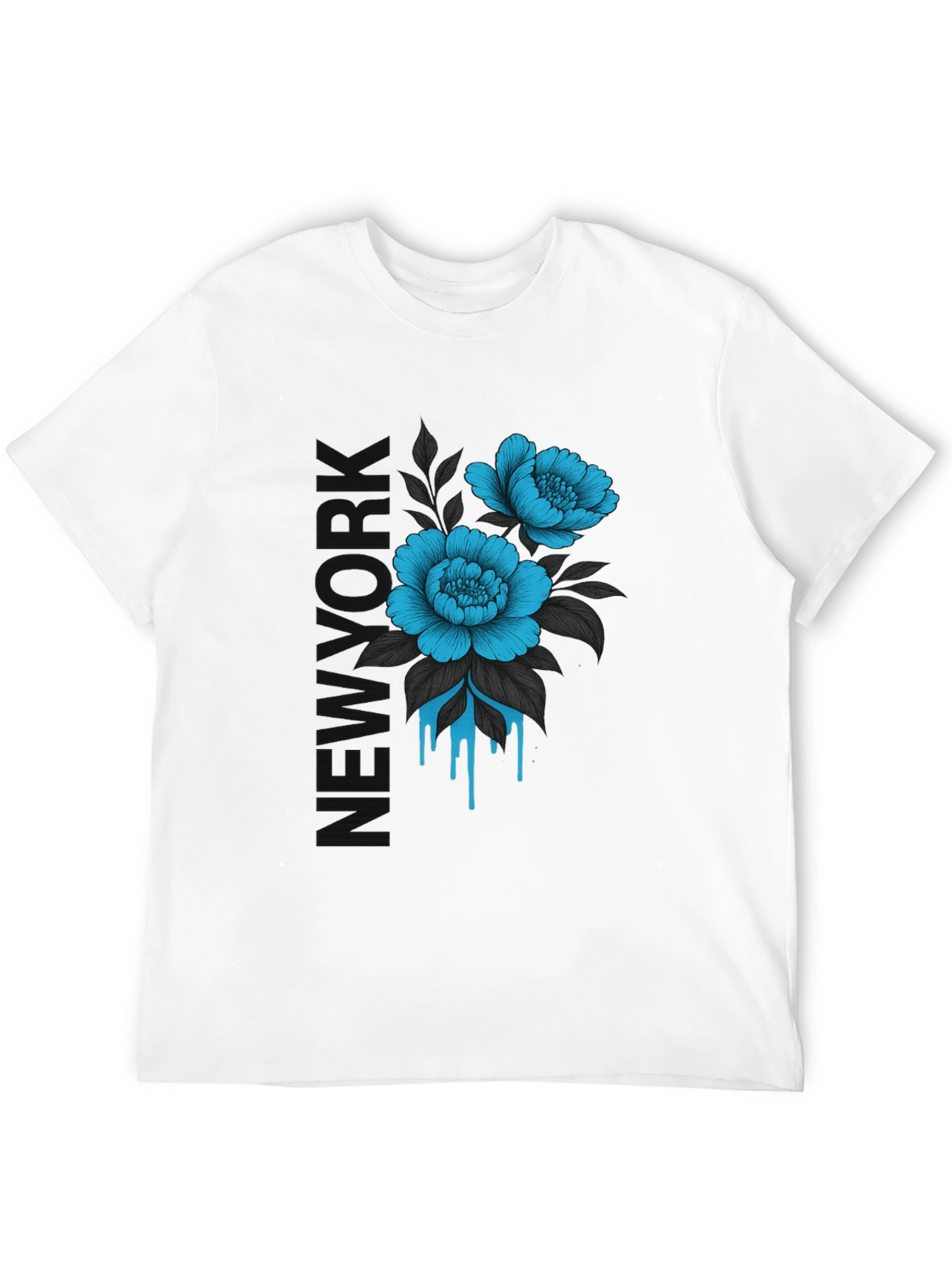 Floral New York Print Black T-Shirt