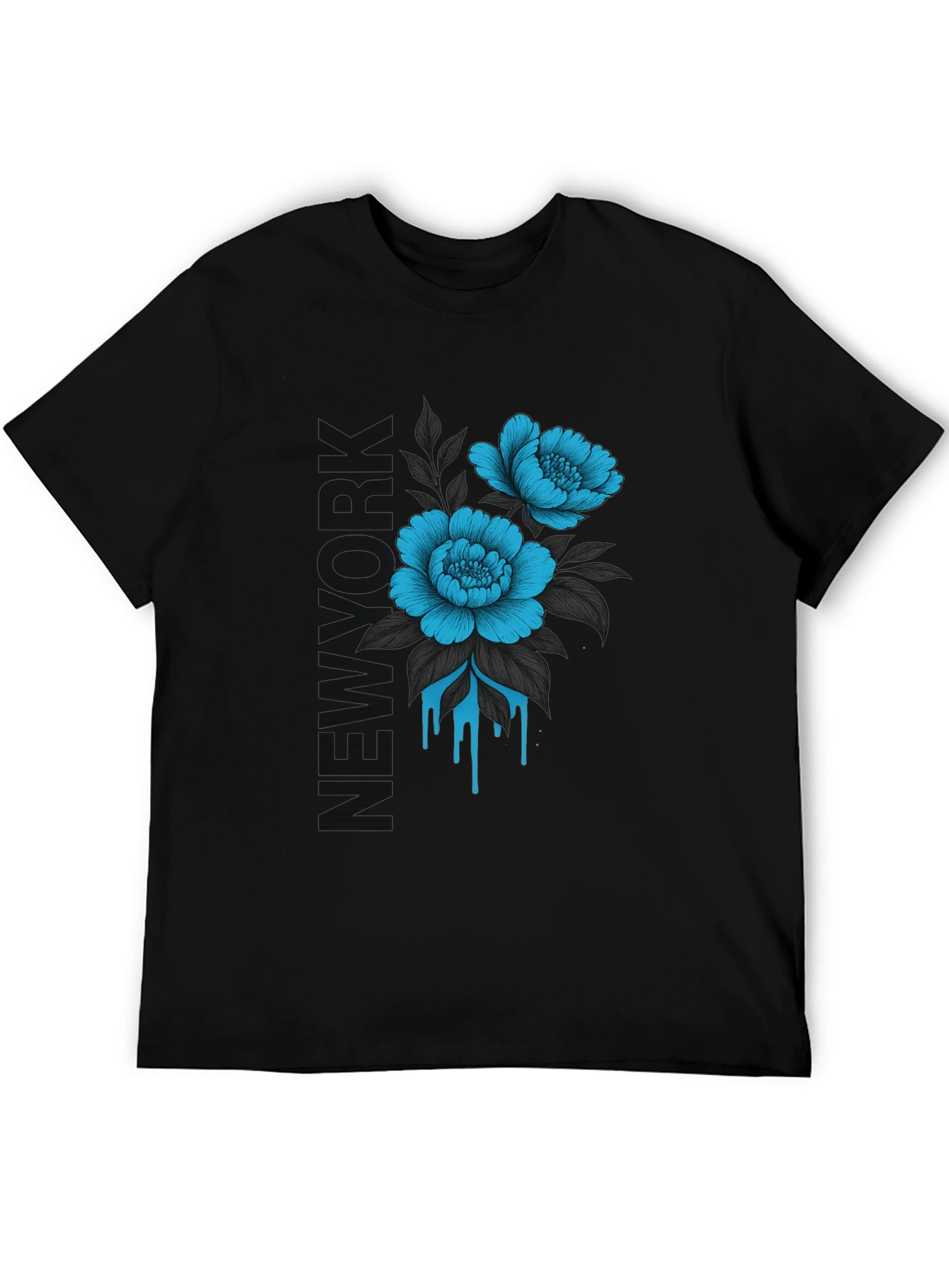 Floral New York Print Black T-Shirt