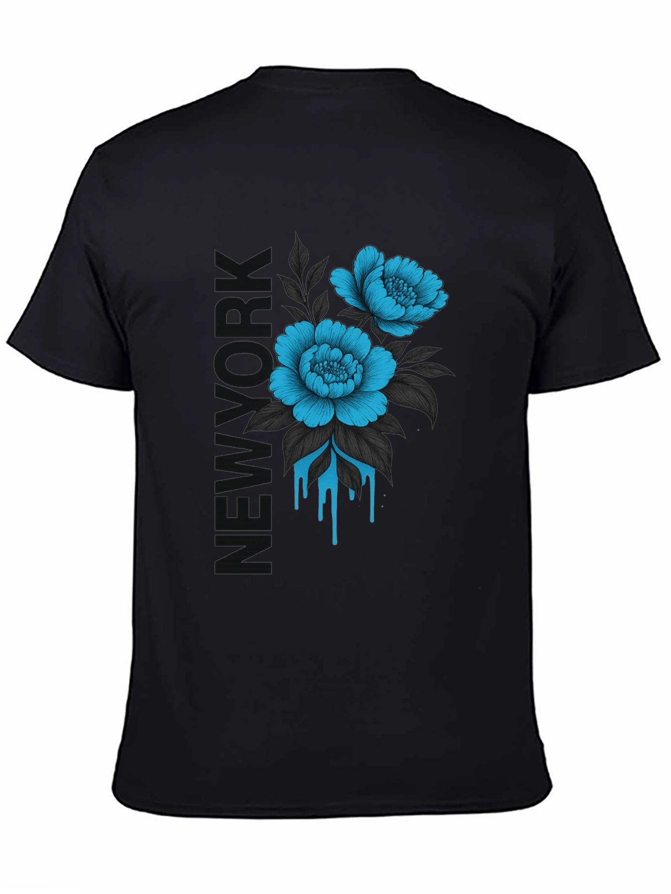 Floral New York Print Black T-Shirt
