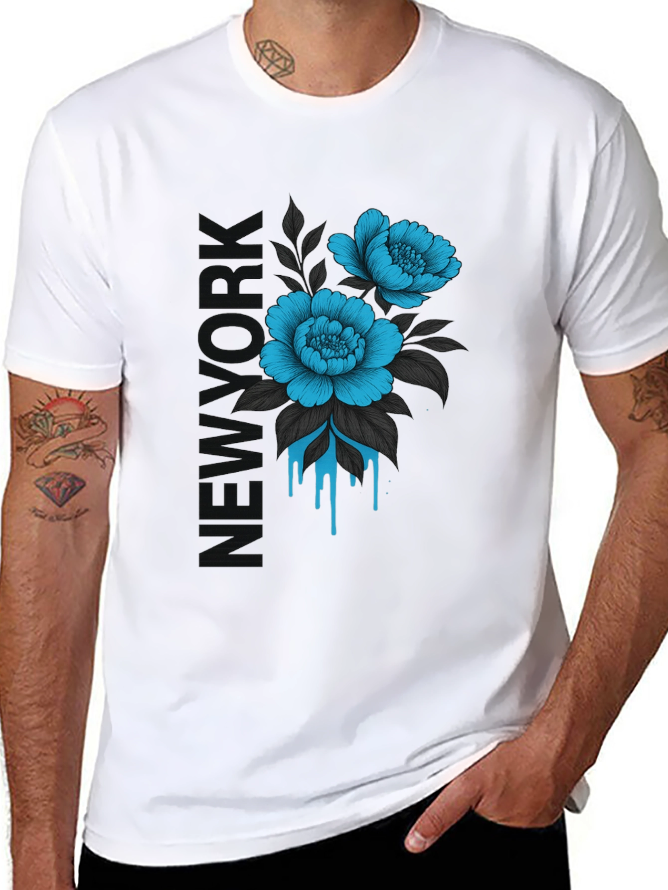 Floral New York Print Black T-Shirt