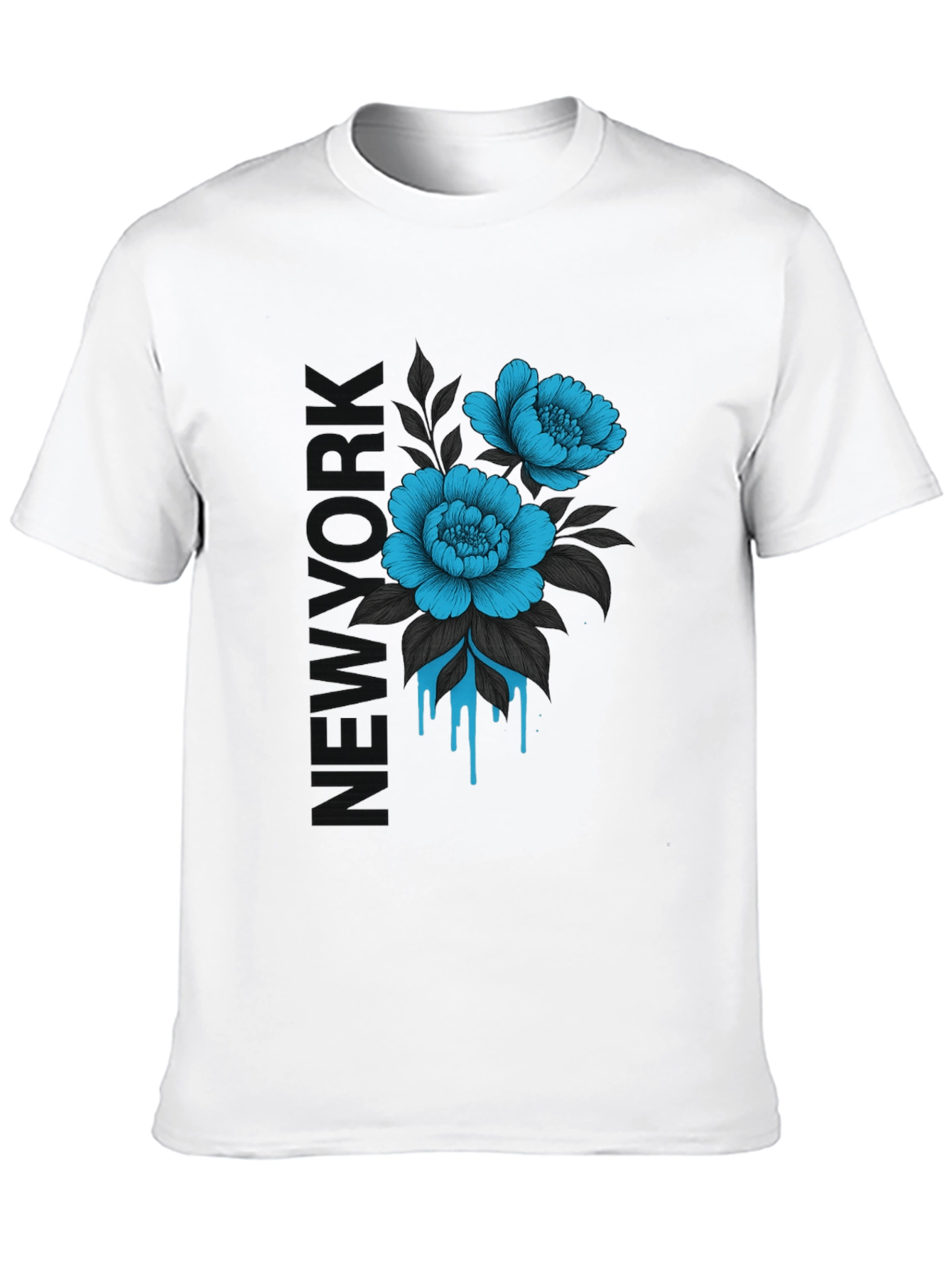 Floral New York Print Black T-Shirt