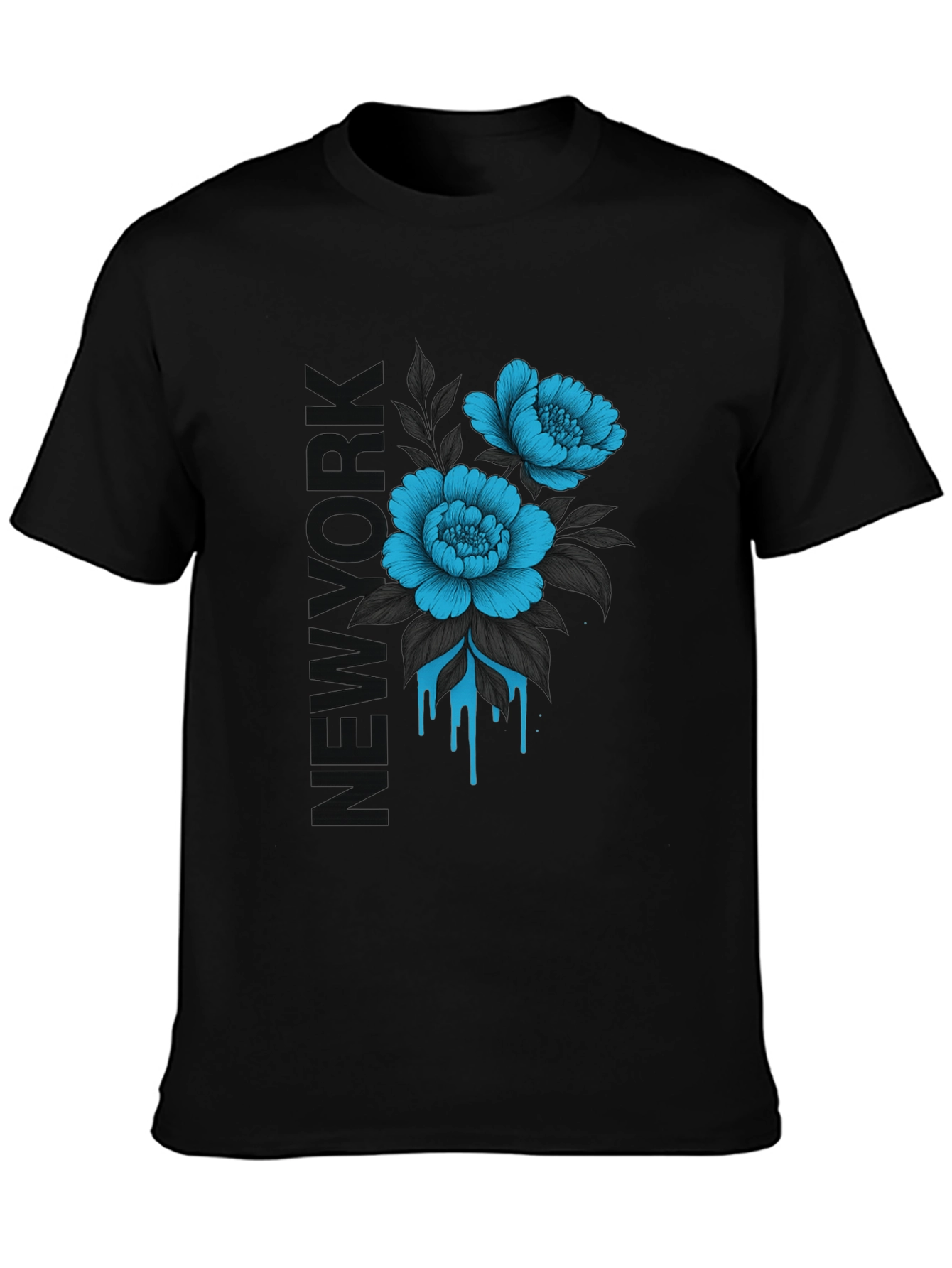 Floral New York Print Black T-Shirt