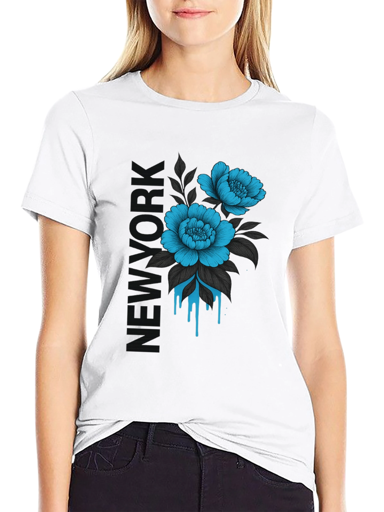 Floral New York Print Black T-Shirt