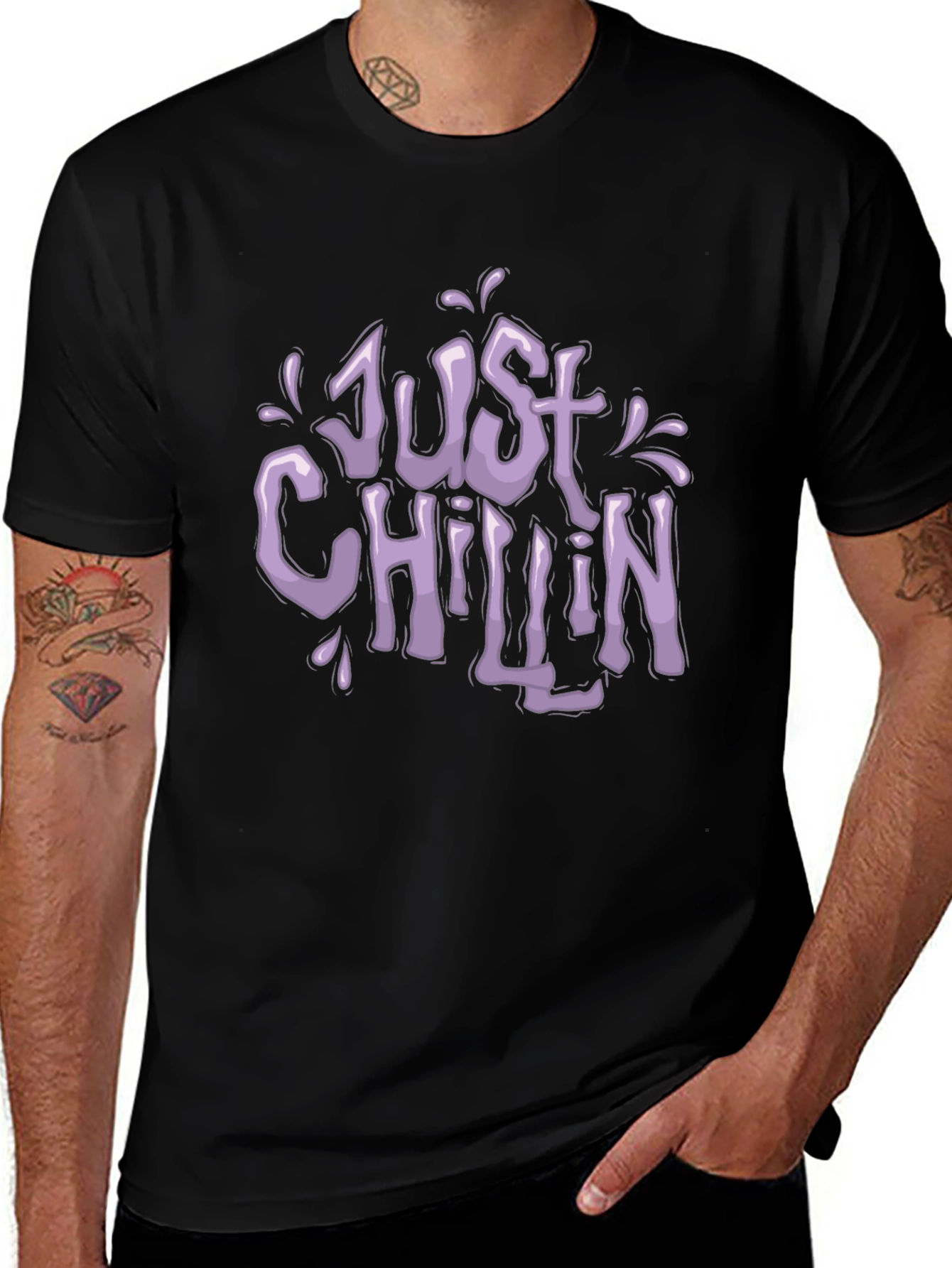 Just Chillin Black Graphic T-Shirt