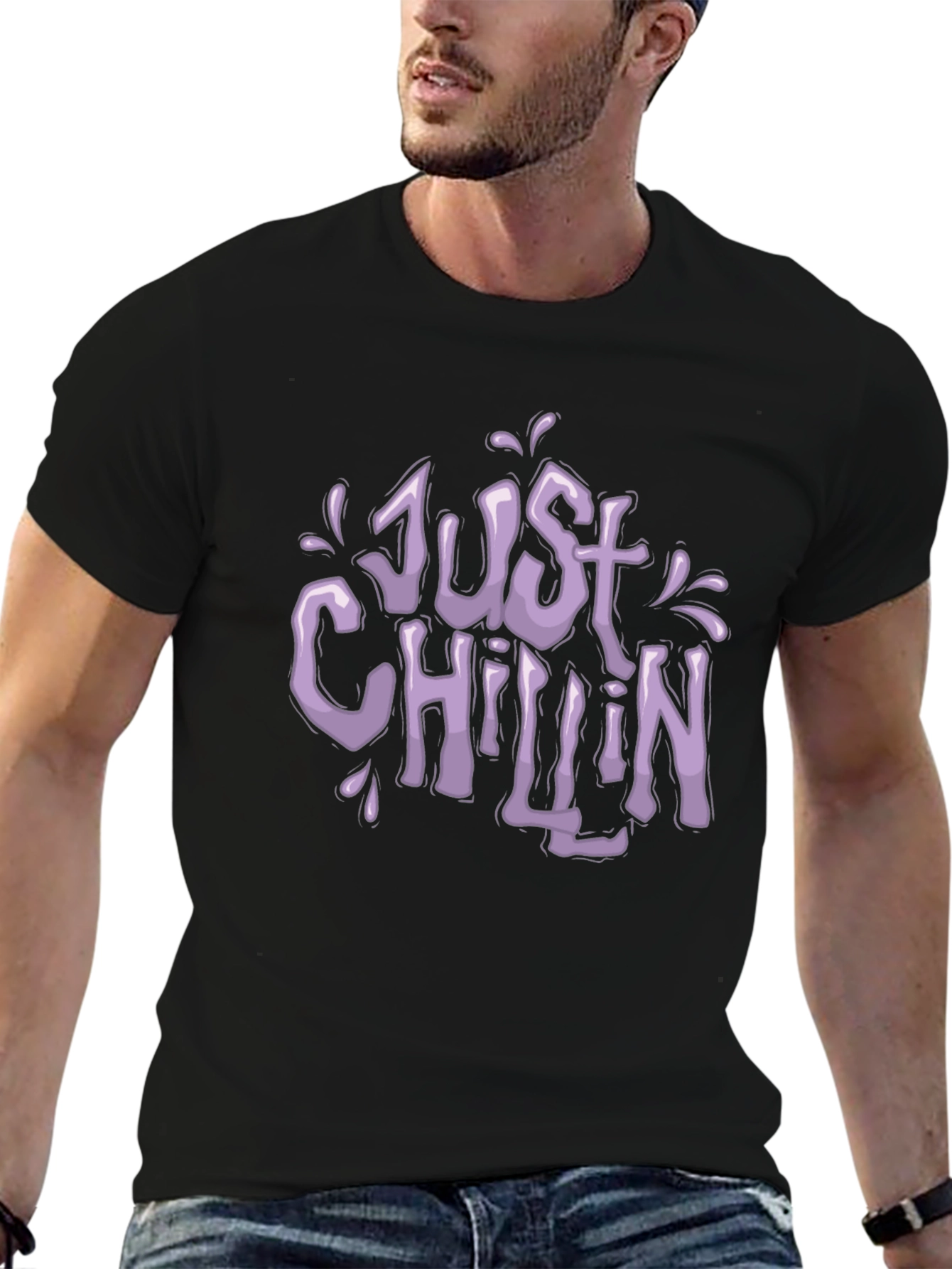 Just Chillin Black Graphic T-Shirt