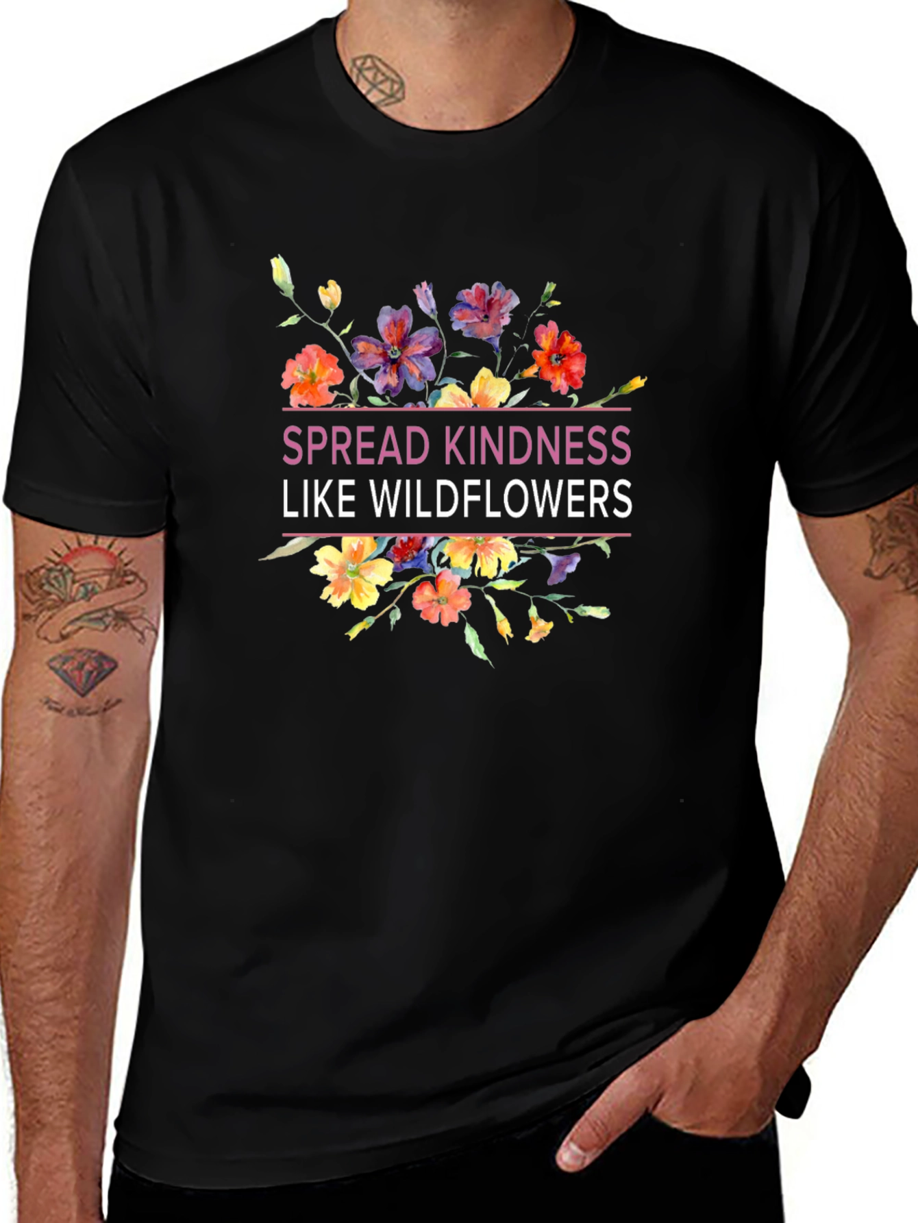 Spread Kindness Like Wildflowers Black T-Shirt