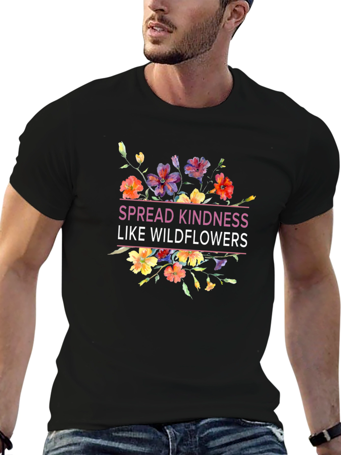 Spread Kindness Like Wildflowers Black T-Shirt