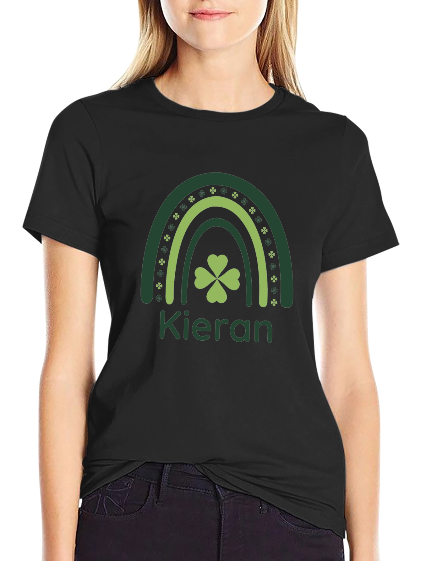 St. Patricks Day Clover Rainbow Kieran Black T-Shirt