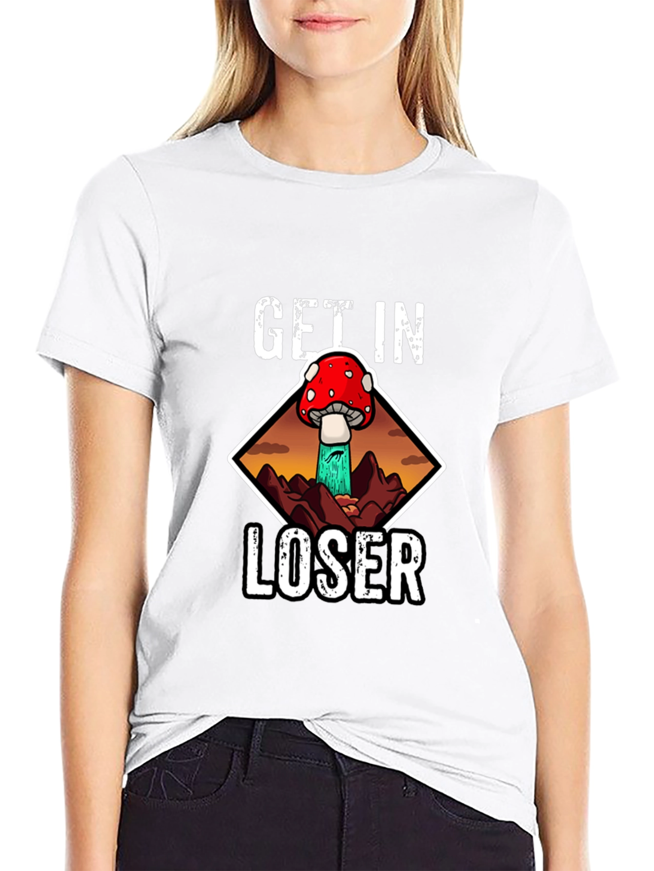 Get In Loser Mushroom Tee - Black