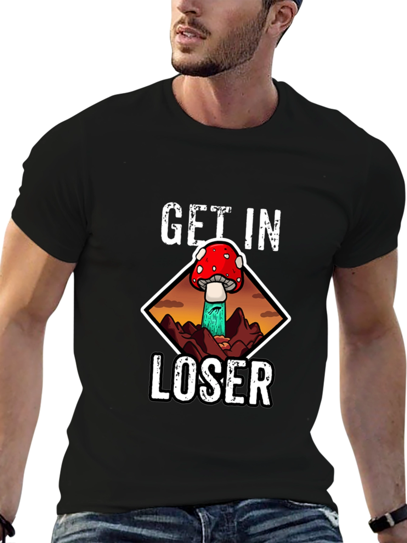 Get In Loser Mushroom Tee - Black