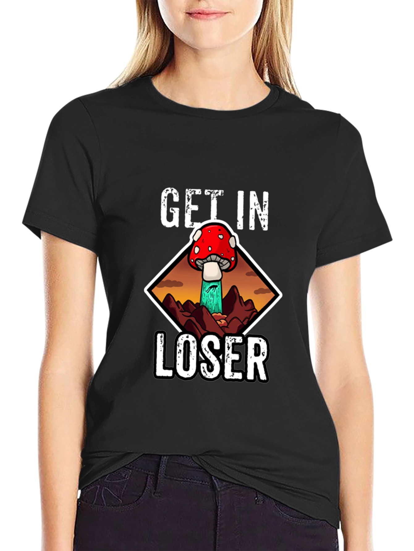 Get In Loser Mushroom Tee - Black