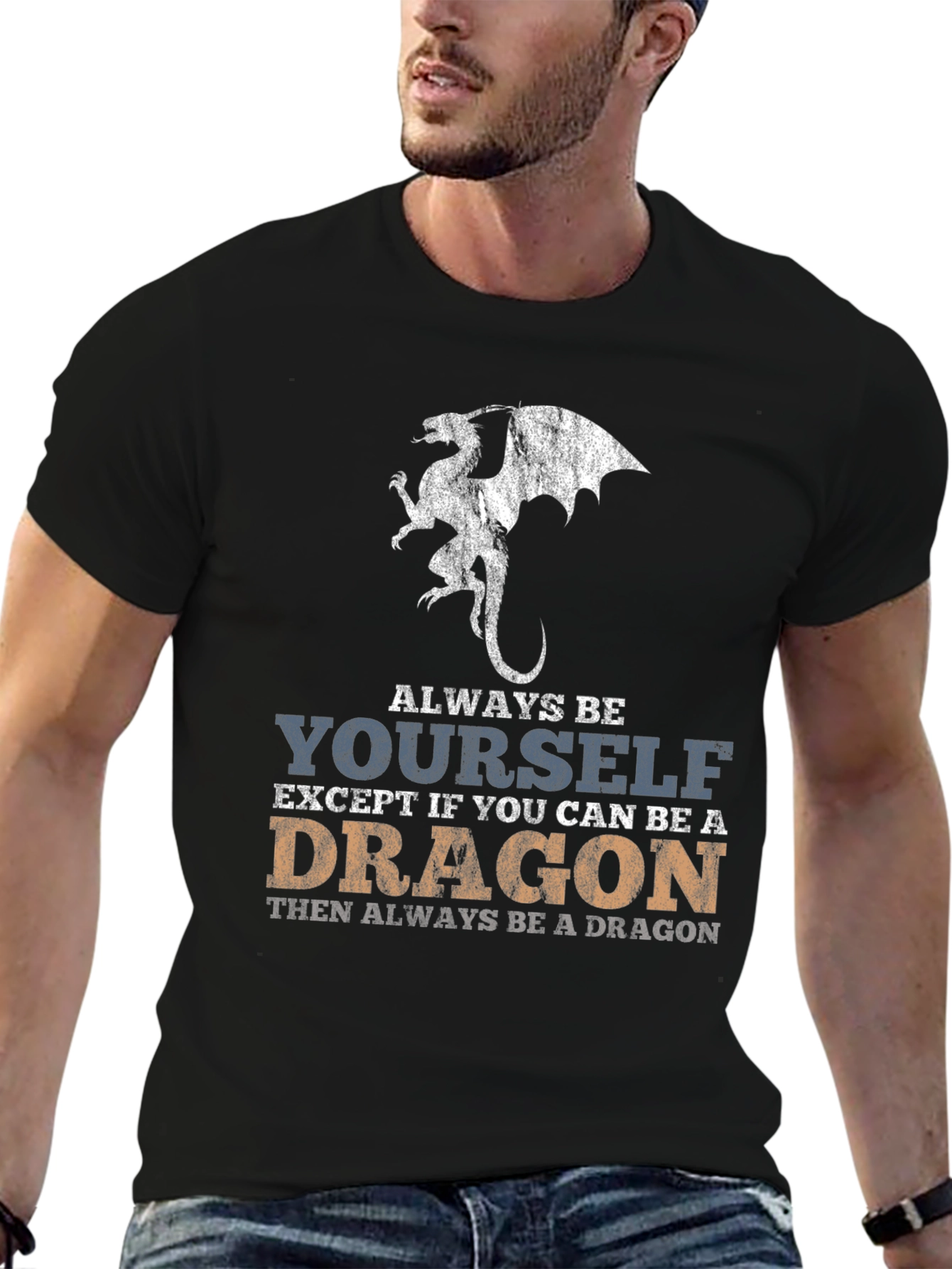 Always Be Yourself Dragon Graphic Tee - Black
