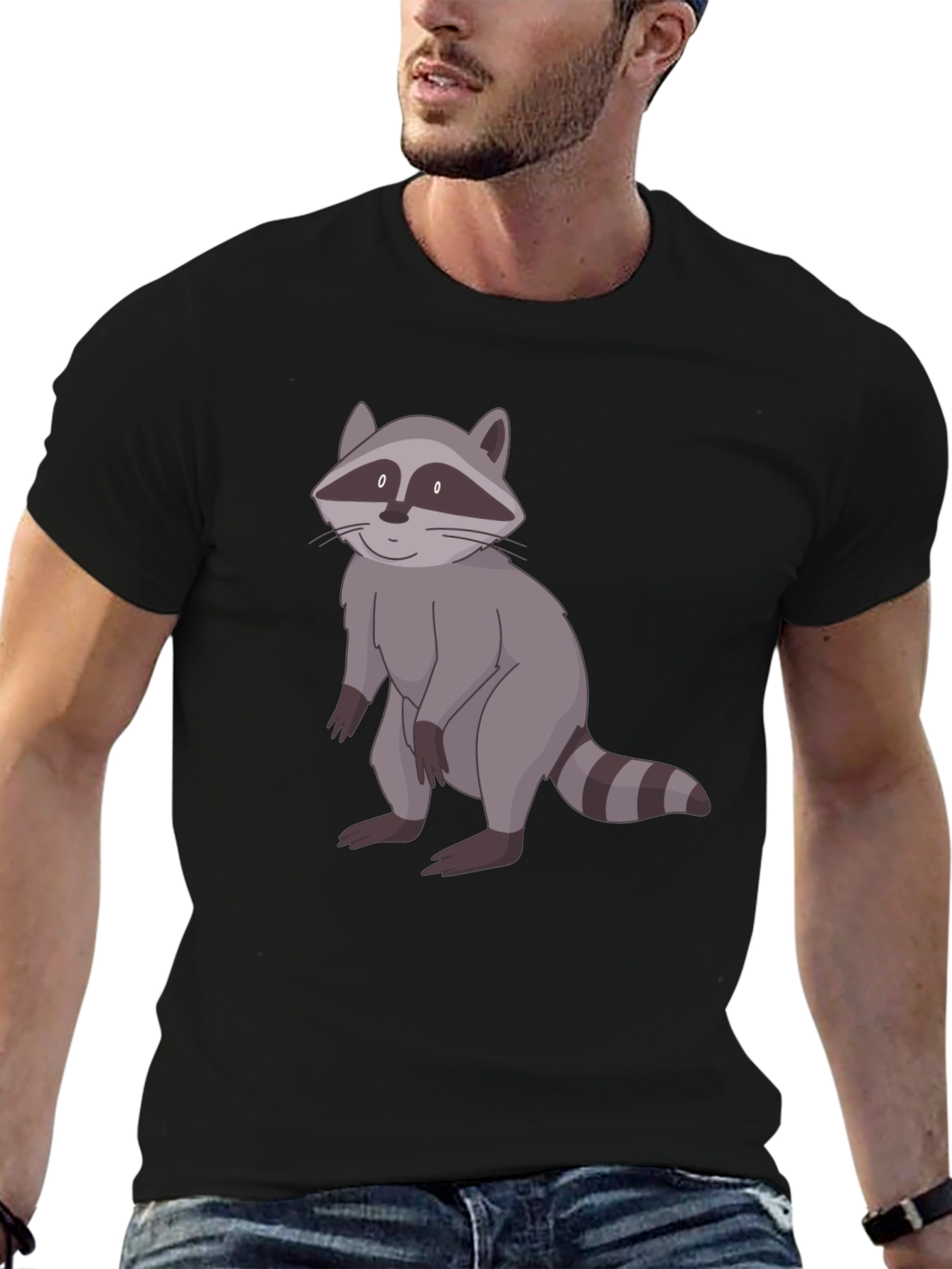 Raccoon Graphic Print Black T-Shirt