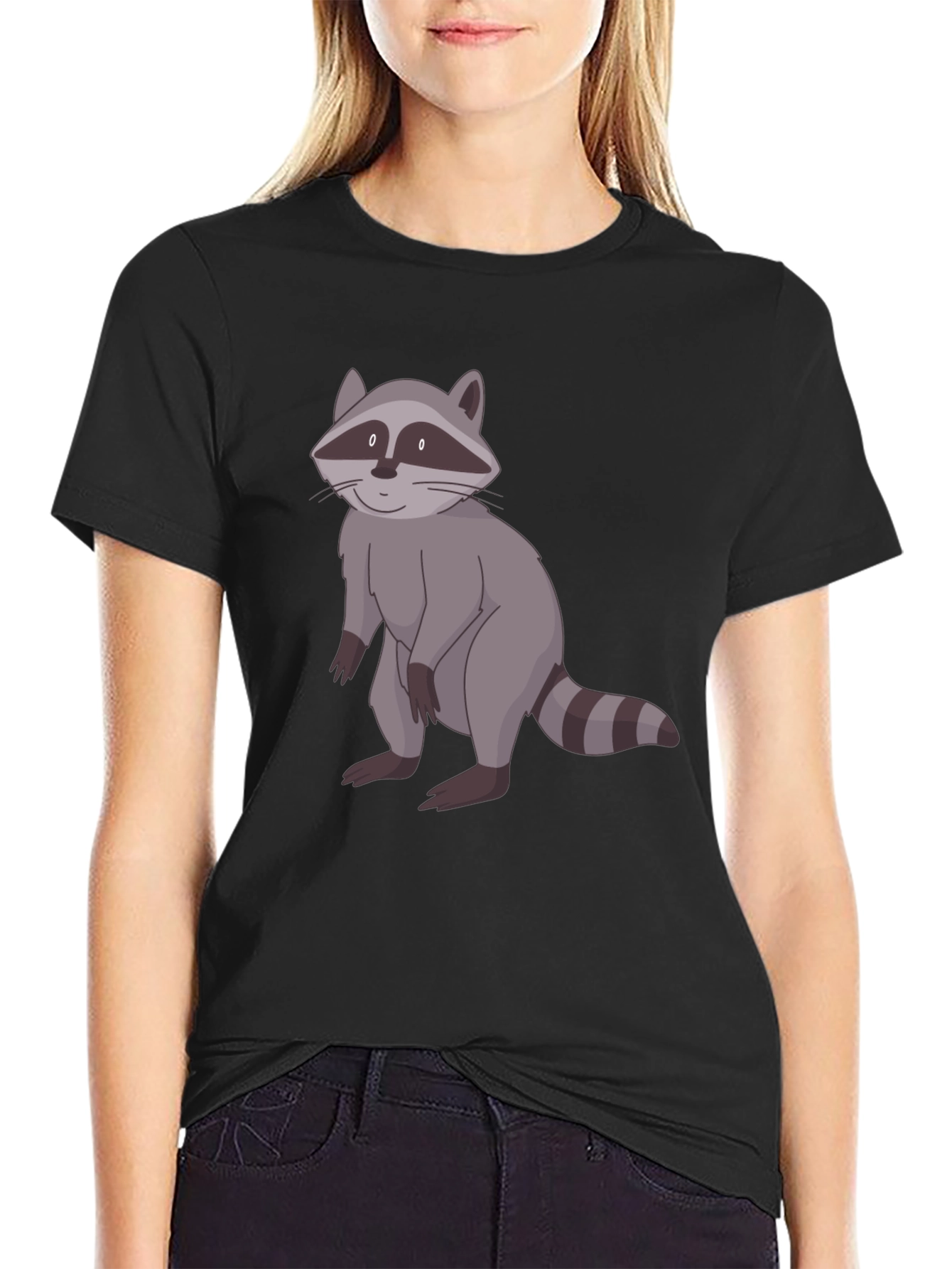 Raccoon Graphic Print Black T-Shirt