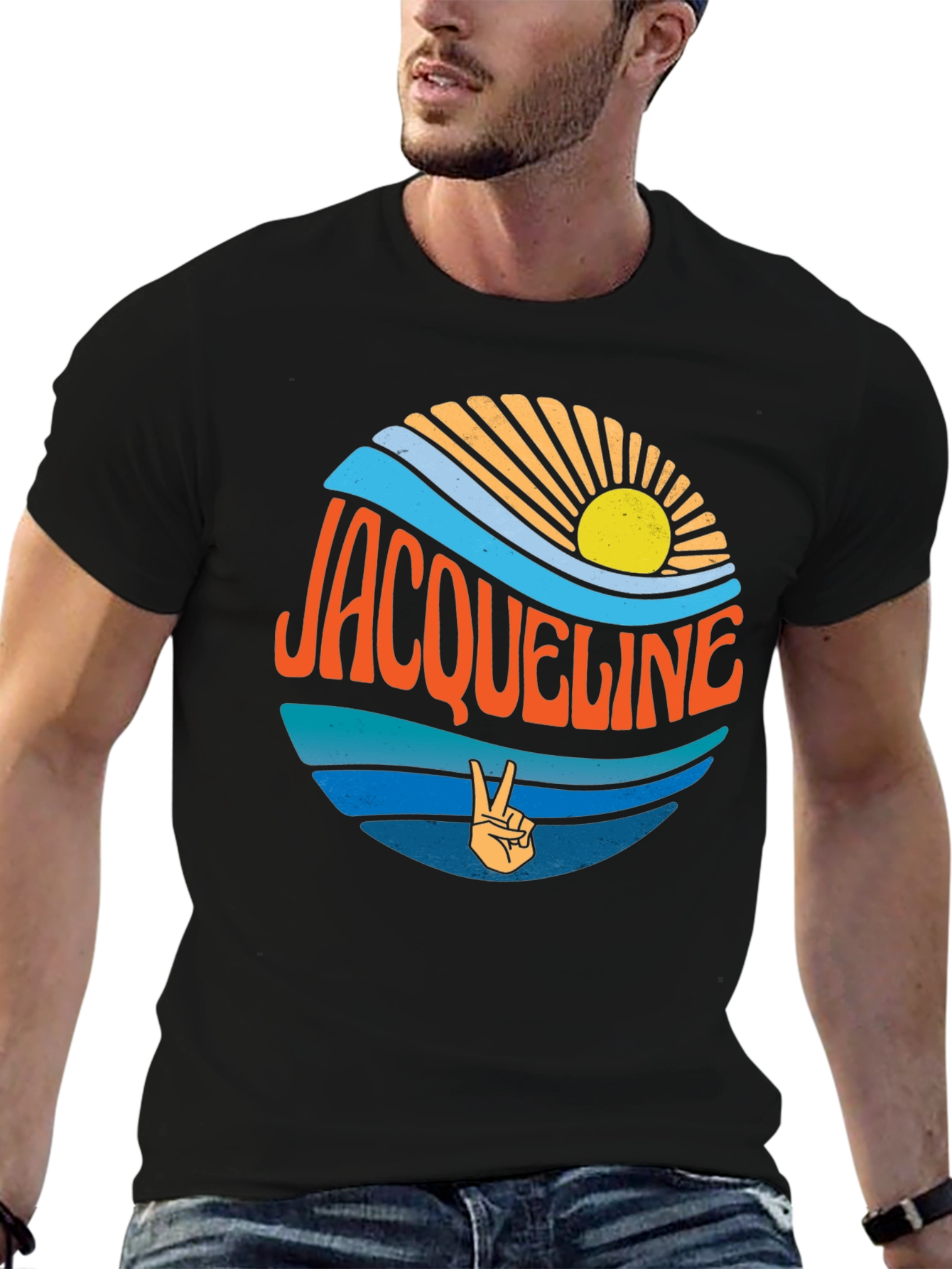 Jacqueline Retro Sunset Graphic Tee - Peace Sign