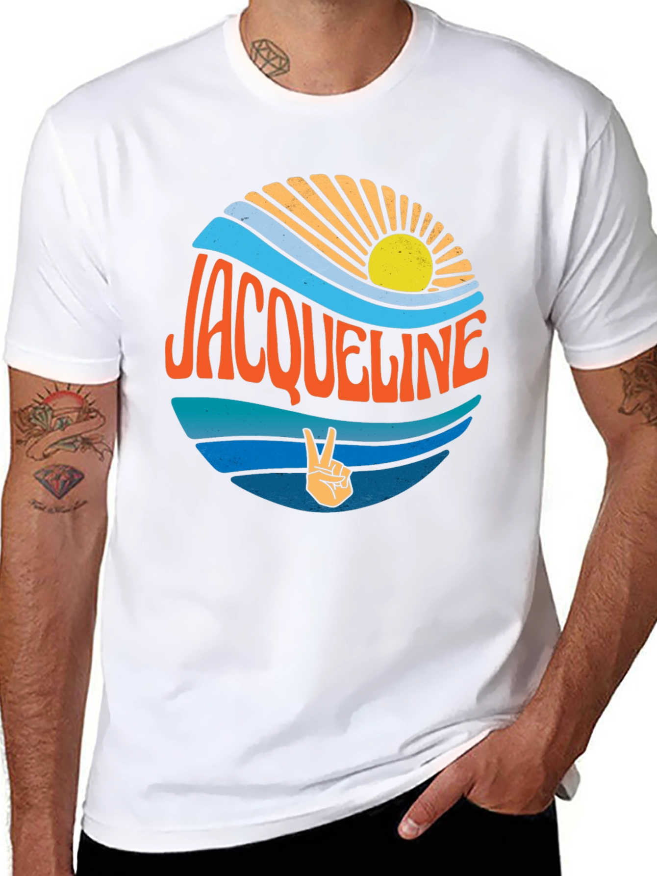 Jacqueline Retro Sunset Graphic Tee - Peace Sign