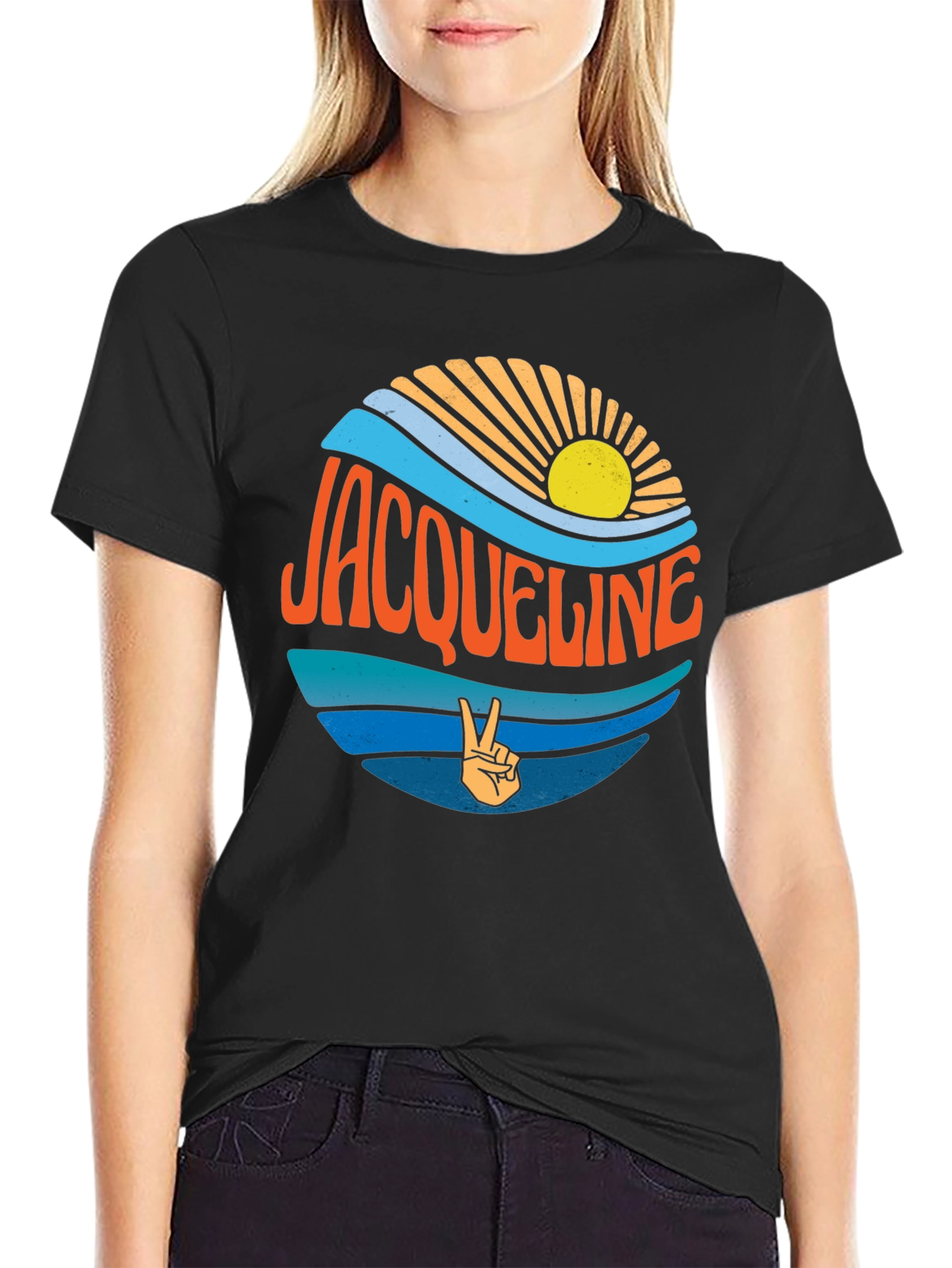 Jacqueline Retro Sunset Graphic Tee - Peace Sign